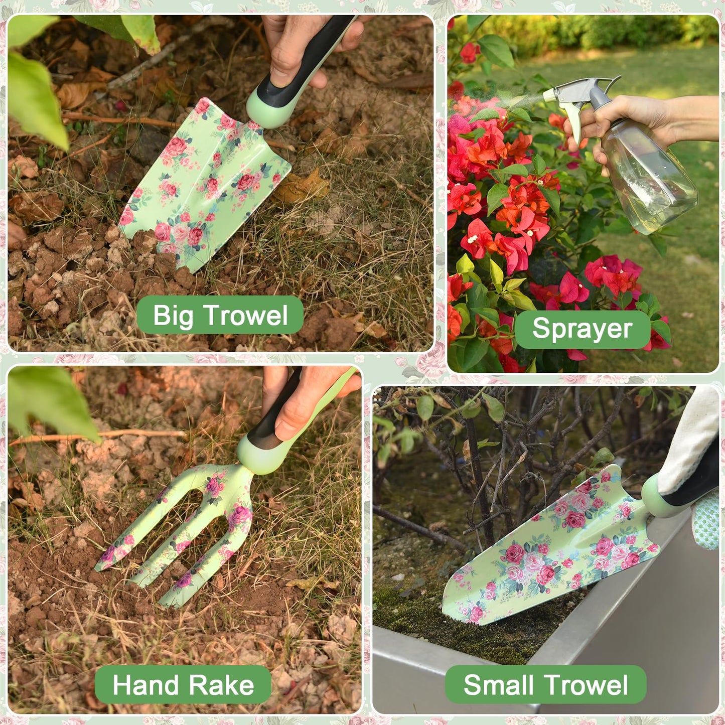 Gardening Tools, WisaKey 10 Piece Heavy Duty Garden Tools Set with Handle, Durable Fashion Garden Organizer Handbag, Ideal Gardening White Elephant Gifts Gift for Woman