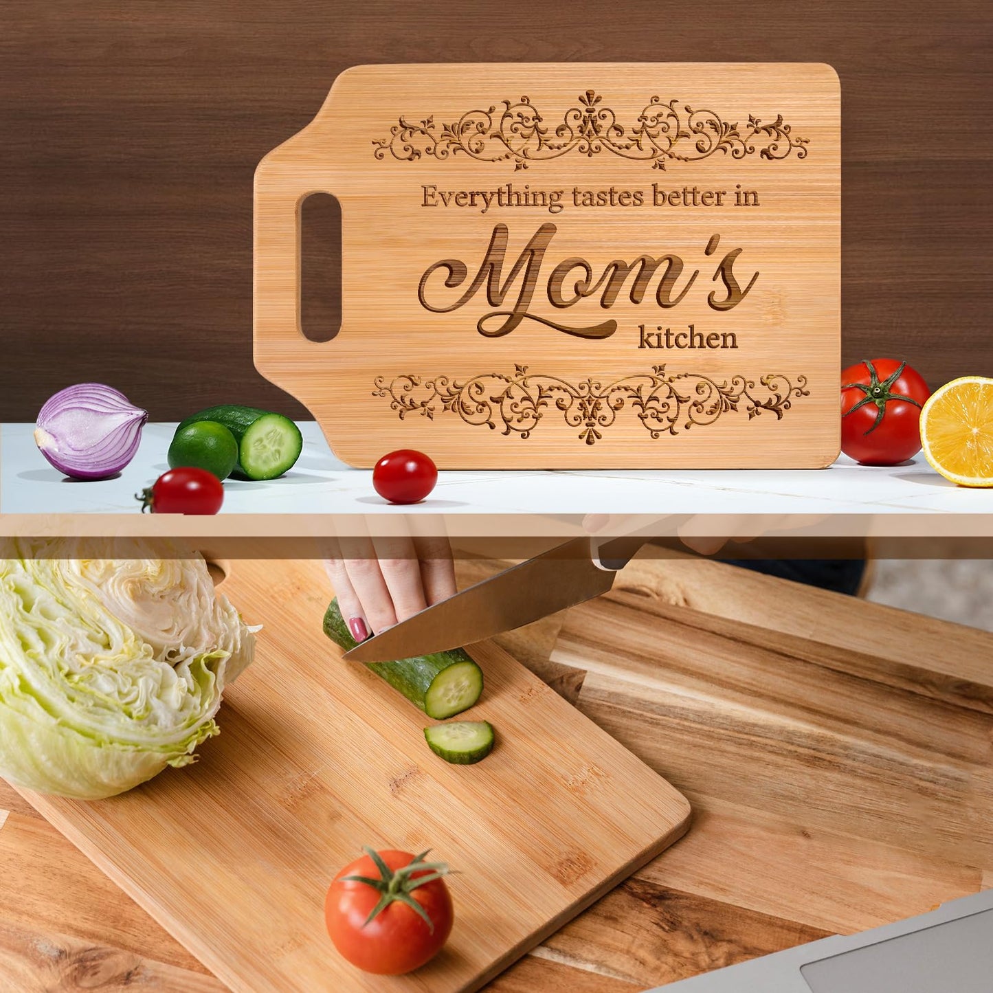 AceThrills Mothers Day Gifts for Mom Gifts, Mom Birthday Gifts for Moms from Daughter Son - Engraved Bamboo Cutting Board 12.3"L x 8.7"W x 0.4"Th