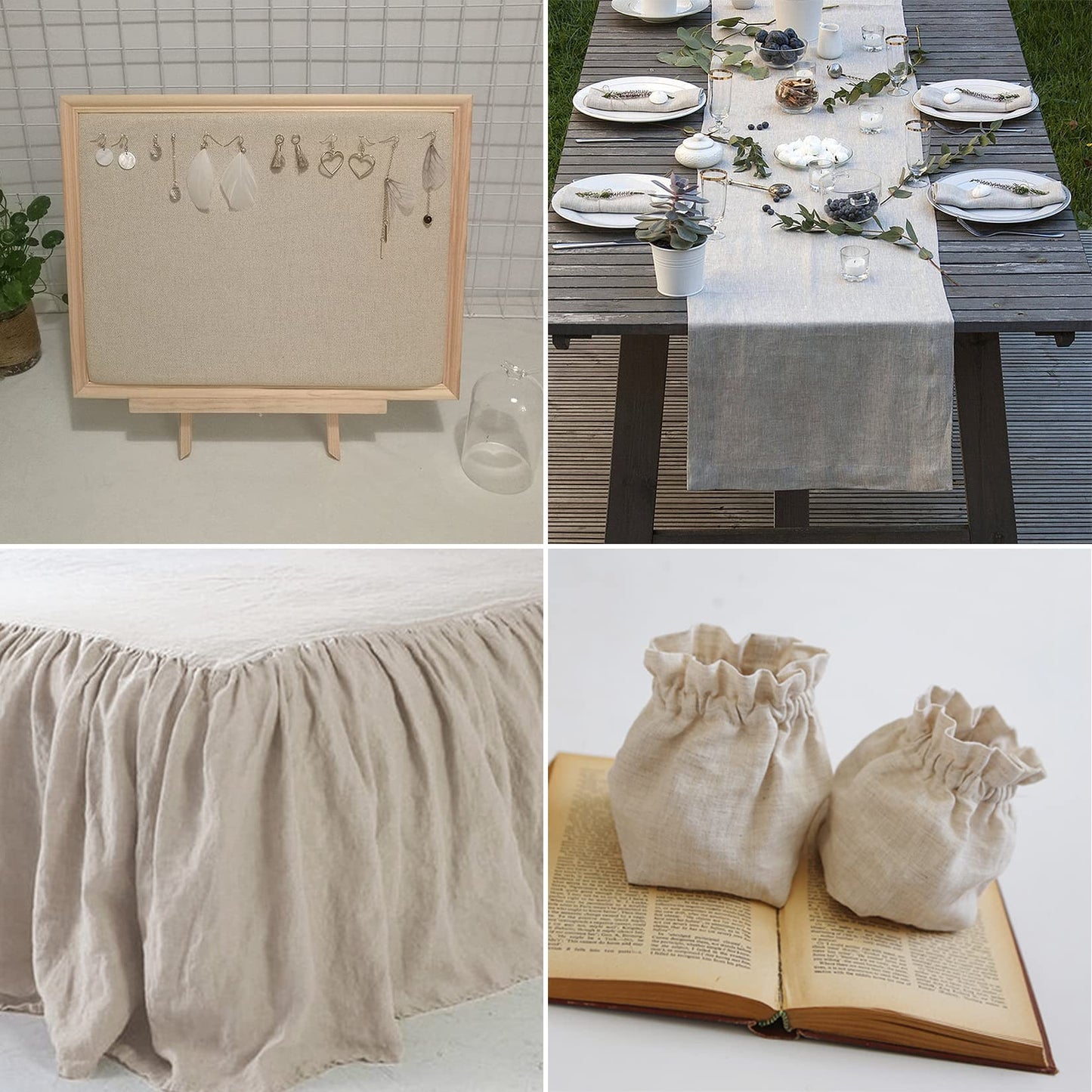 Nature Linen Needlework Fabric, Plain Solid Colour Linen Cloth Hemp Jute Fabric Table Cloth Garments Crafts Accessories, 20 by 62-Inch (Color 1)
