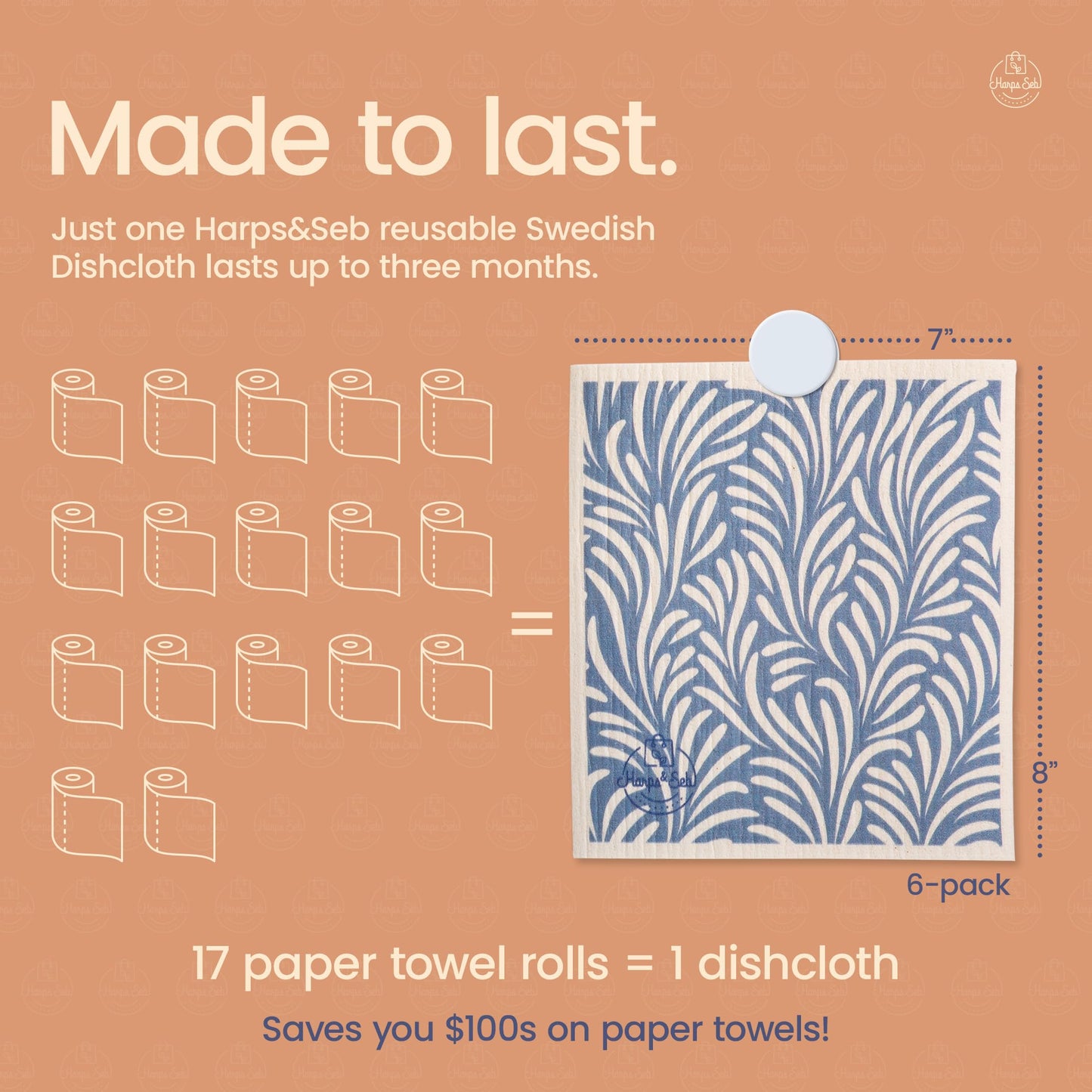 Swedish Dishcloths for Kitchen Dishcloths - 6 Pack, Reusable Paper Towels with Clips, Super Absorbent Washable Non-Scratch Swedish Dish Towels, No Odor, Biodegradable