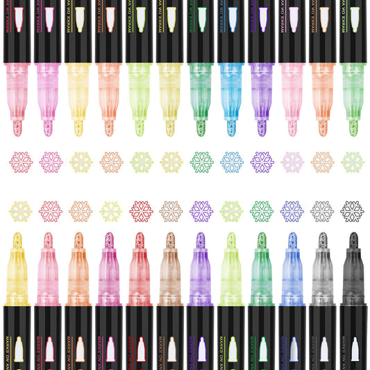 24 Pack Double Line Outline Markers, Squiggles Shimmer Markers Set, Self Outline Metallic Glitter Marker Pens for Christmas,Art, Drawing, Writing, Greeting Cards, DIY, Scrapbook, Easter Eggs
