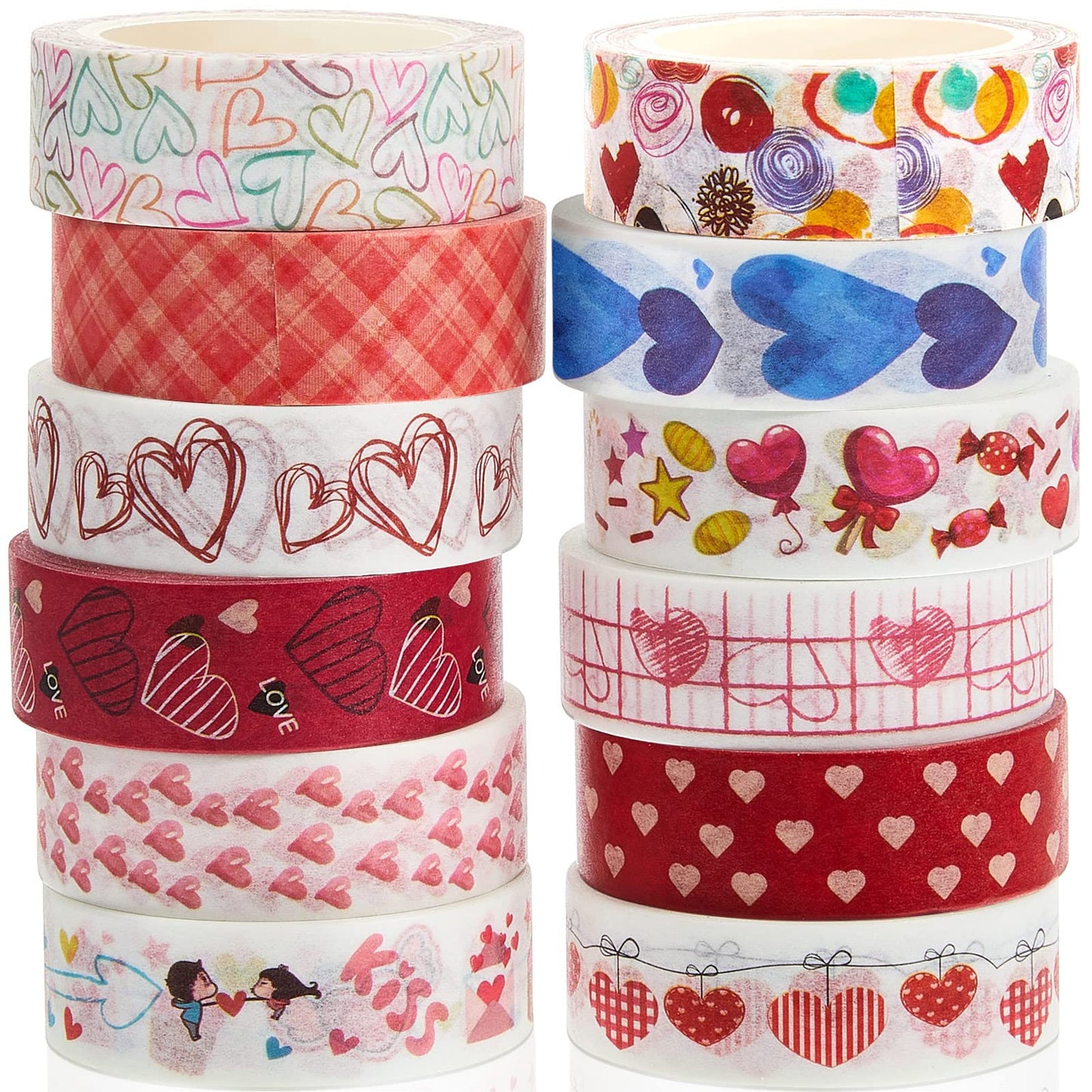 12 Rolls Valentine‘s Day Washi Tape Set 0.59 Inch by 23 Feet Decorative Washi Heart Tape Sweet Heart Masking Tapes Kawaii for Valentine Scrapbook Wedding Anniversary Decoration Party Supply