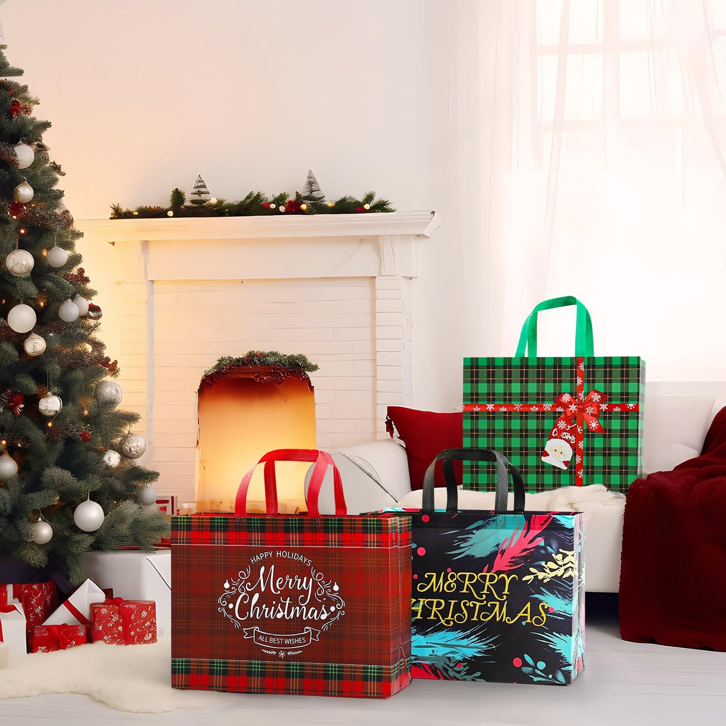 17" Extra Large Christmas Gift Bags Bulk 12Pack - Large Christmas Gift Bags with Handle Reusable Non-Woven Presents Wrapping for Holiday Xmas Shopping Size (16.54 * 6.7 * 12.6in)