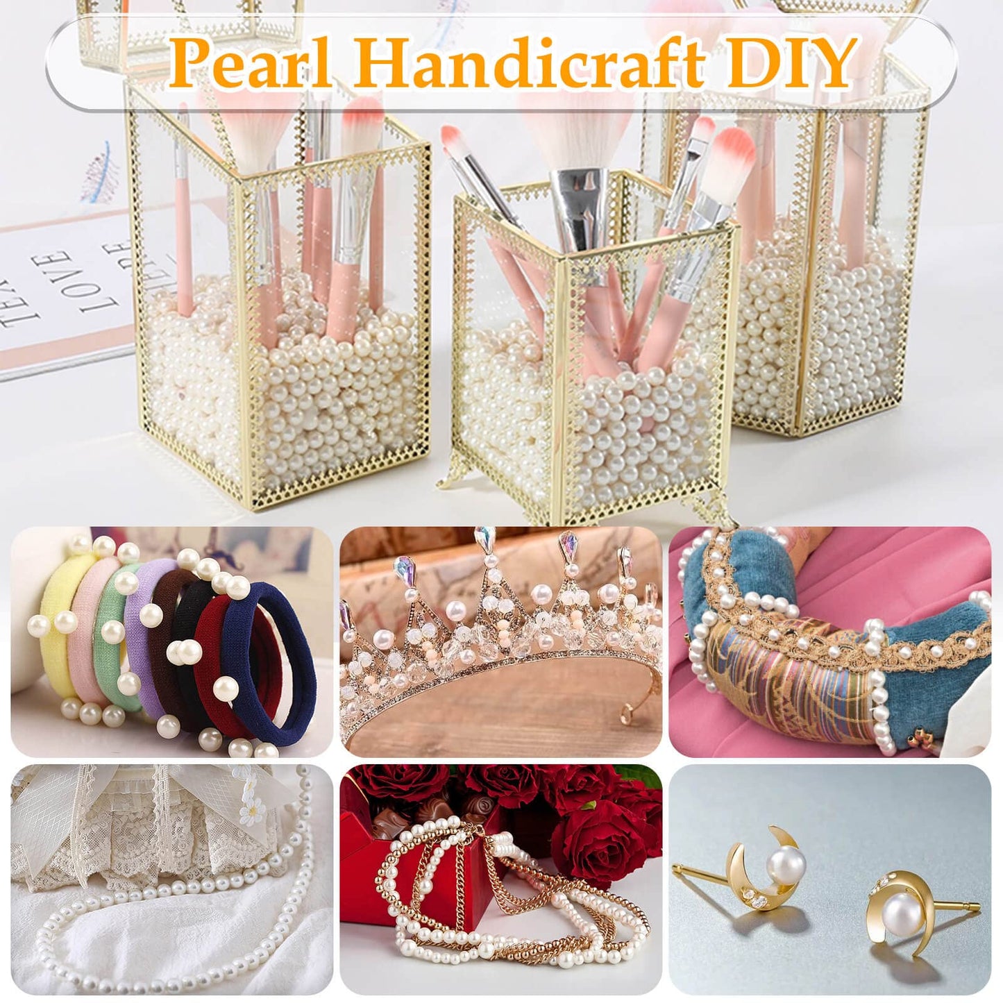 Pearl Beads for Craft, Anezus 500pcs Ivory Faux Fake Pearls, 10 MM Small Sew on Pearl Beads with Holes for Jewelry Making, Bracelets, Necklaces, Hairs, Crafts, Decoration and Vase Filler