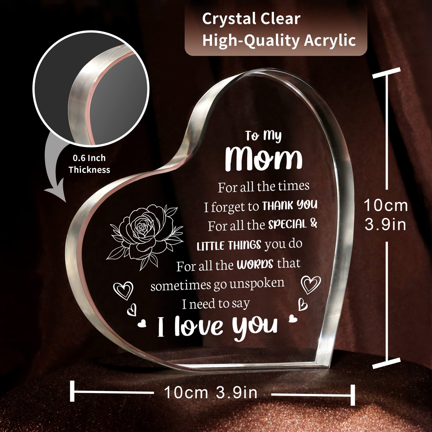Milcier Gifts for Mom Birthday, I Love You Mom Acrylic Keepsake - Birthday Gifts for Moms from Daughter Son, Best Christmas Mother's Day Present