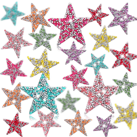 Syhood 24 Pcs Star Patches Iron on Rhinestone Adhesive Sequin Glitter Star Patches Appliques for Graduation Holiday Wedding Clothing Jeans Repair Decors(1.57 Inch,Mixed Color)
