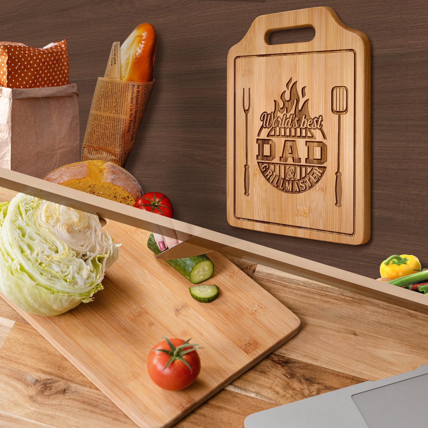 AceThrills Fathers Day Gift for Dad Gifts from Husband Daughter Son, Dad Birthday Gift from Daughter Who Wants Nothing - Engraved Bamboo Cutting Board 12.3"L x 8.7"W x 0.4"Th