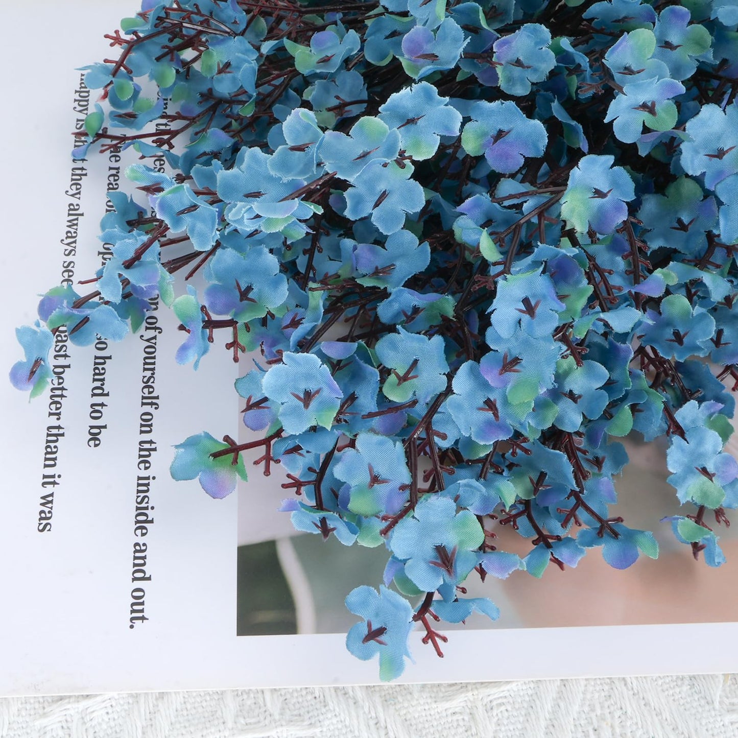 6 Bundles Babys Breath Fall Flowers Faux Gypsophila Bouquet Real Touch European Fake Silk Flowers for Home Wedding Bouquets Floral Arrangement Party Table Garden Autumn Decor (Peacock Blue)