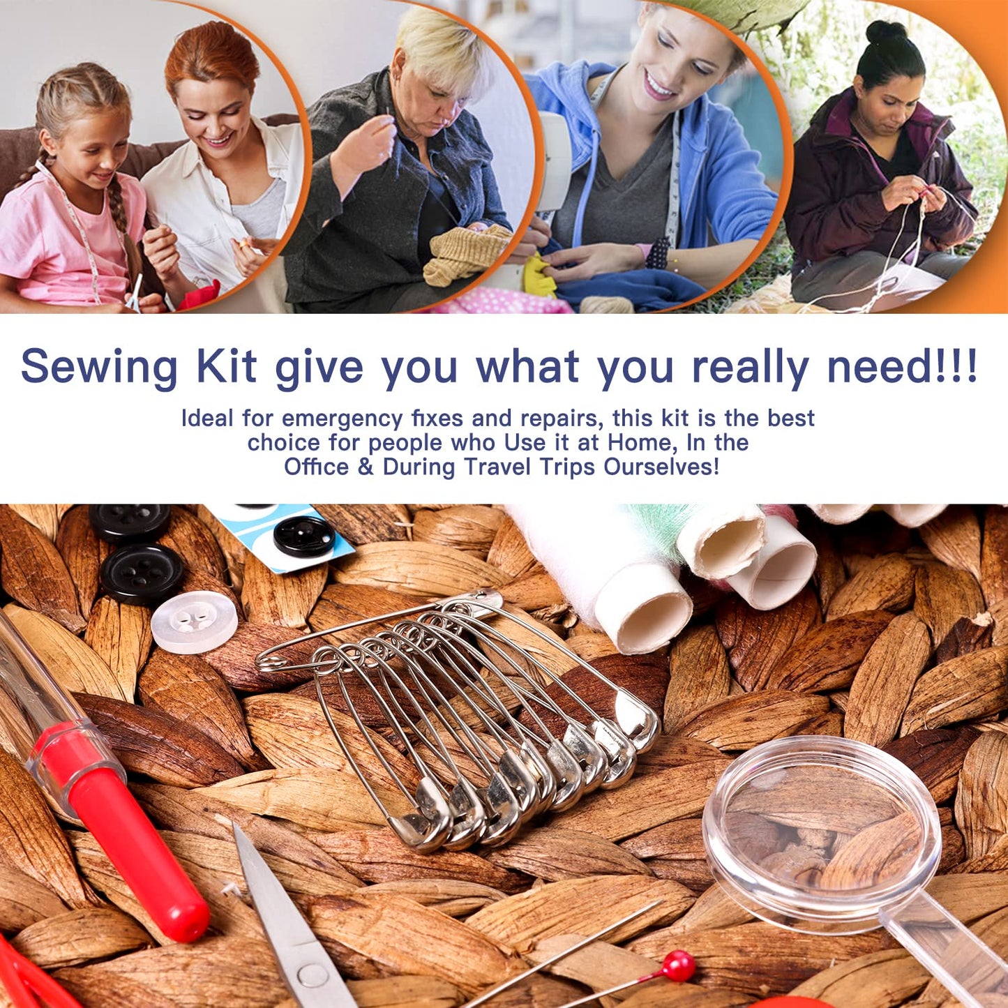 JUNING Sewing Kit with Case Portable Sewing Supplies for Mom Grandma Women Men Teen Girls Boys Home Traveler, Adults, Beginner, Emergency, Contains Thread, Scissors, Needles,Measuring Tape and More