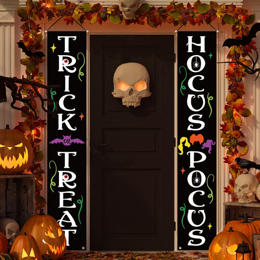 DAZONGE Halloween Decorations Outdoor, Trick or Treat and Hocus Pocus Front Door Porch Banners, Halloween Decorations Indoor, Porch Decor, Fall Decor