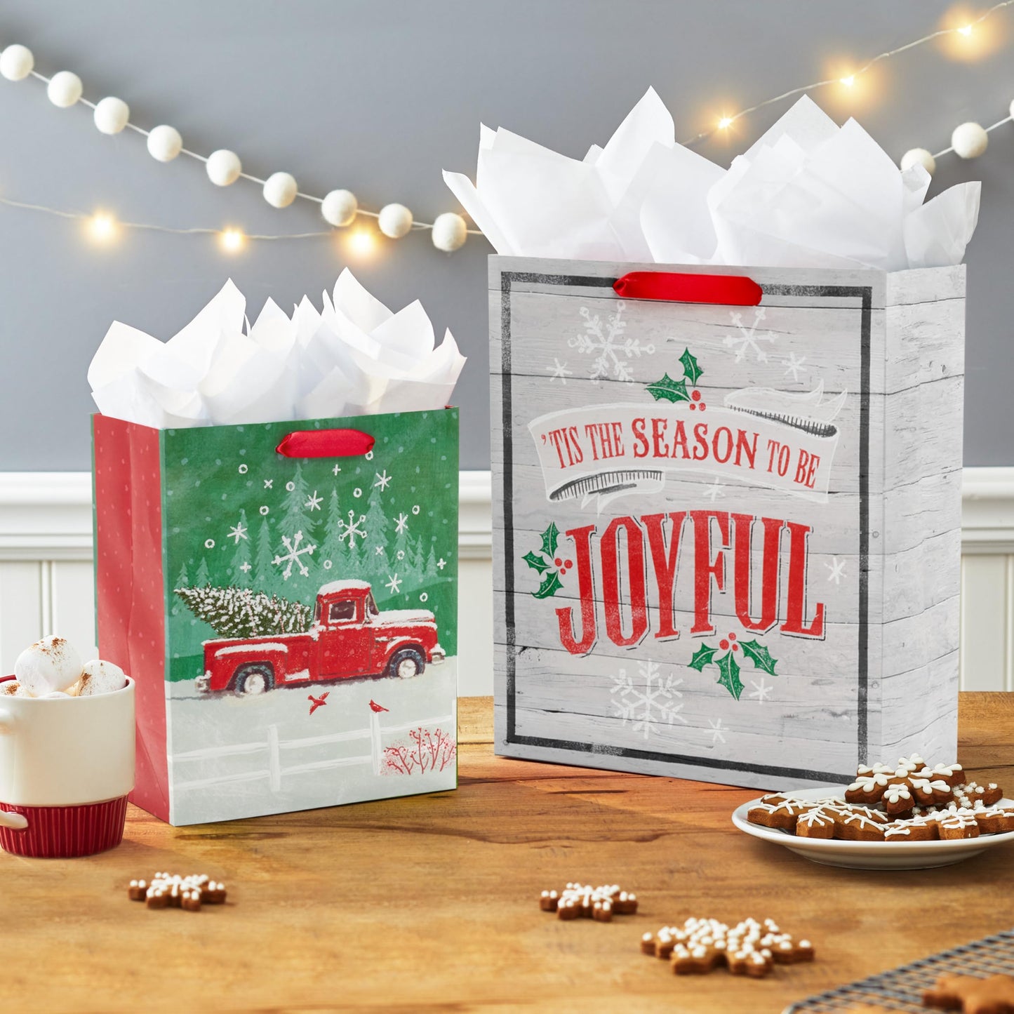 Rustic Bag Assortment (8 Bags: 4 Medium 9", 4 Large 13") Snowy Red Barn, Red Truck, Plaid, Painted Wood Sign