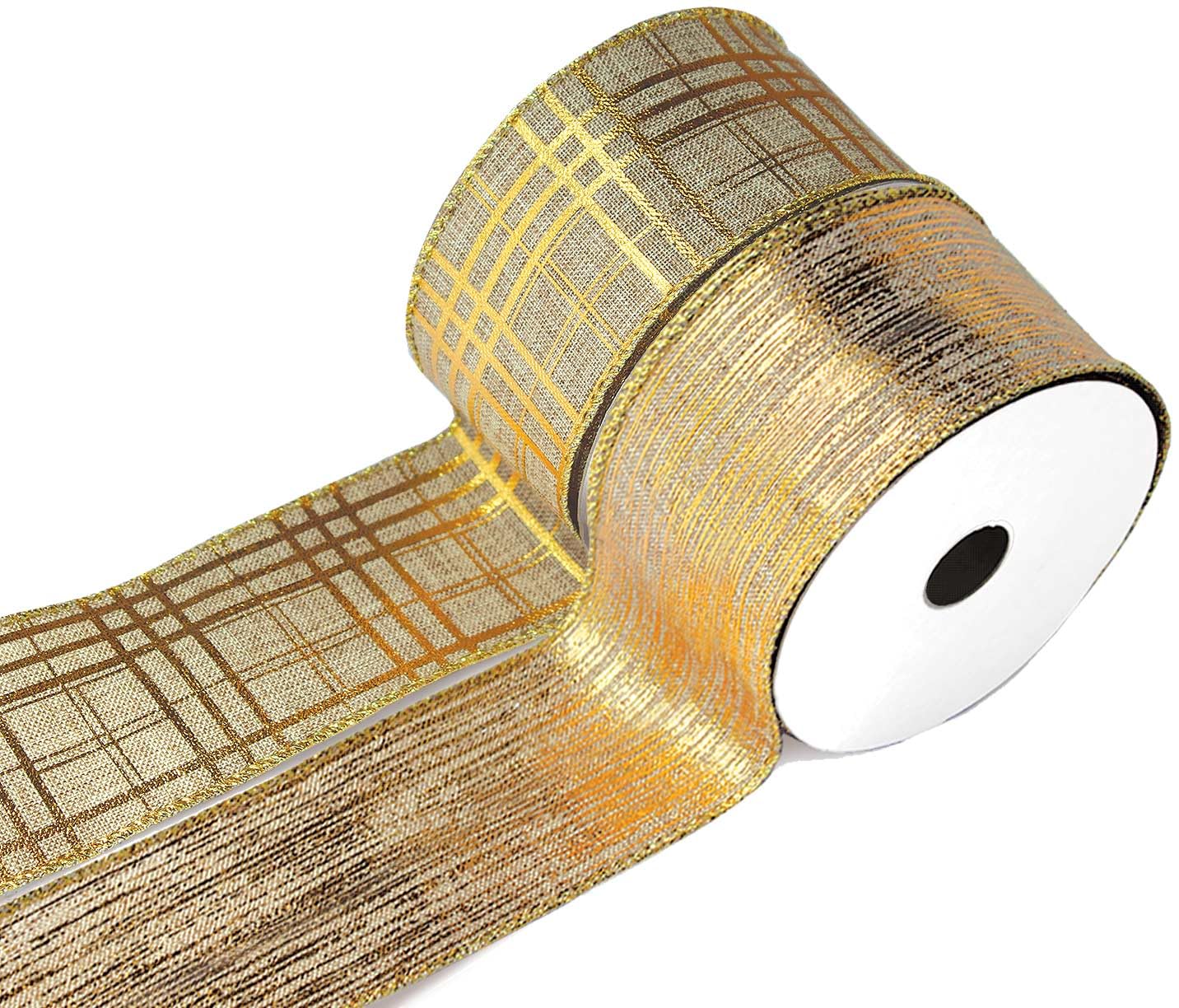 Gold Ribbon Wired Easter Ribbons for Baskets 2.5 Inch 6 Rolls 36 Yards Burlap Basket Organza Sheer Mesh Metallic Glitter Crafts Decorating Gift Wrapping Bows Wrap Bow Christmas Tree Topper Wreath