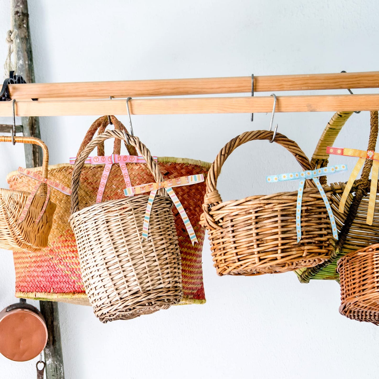 12 Rolls Groovy Retro Hippie Boho Ribbon Rainbow Butterfly Daisy Flower Craft Ribbon 60 Yards 3/8 Inch Printed Grosgrain Fabric Ribbon for Wreath Bow Making DIY Crafts Wrapping