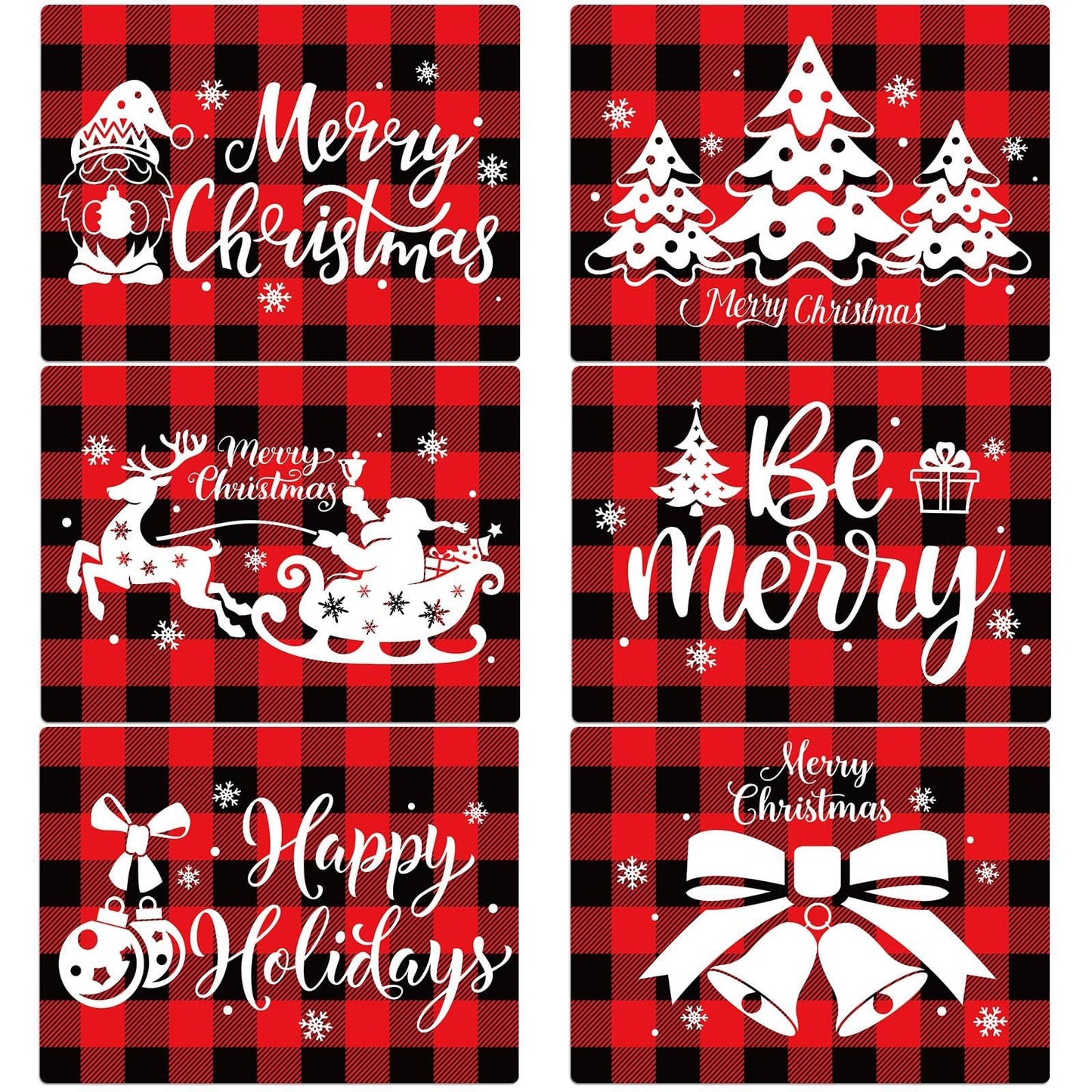 Christmas Placemats Set of 6 Red and Black Plaid Table Mats Plastic Xmas Recyclable Place Mats Washable Holiday Table Decoration for Indoor Outdoor Christmas Party Kitchen Dining