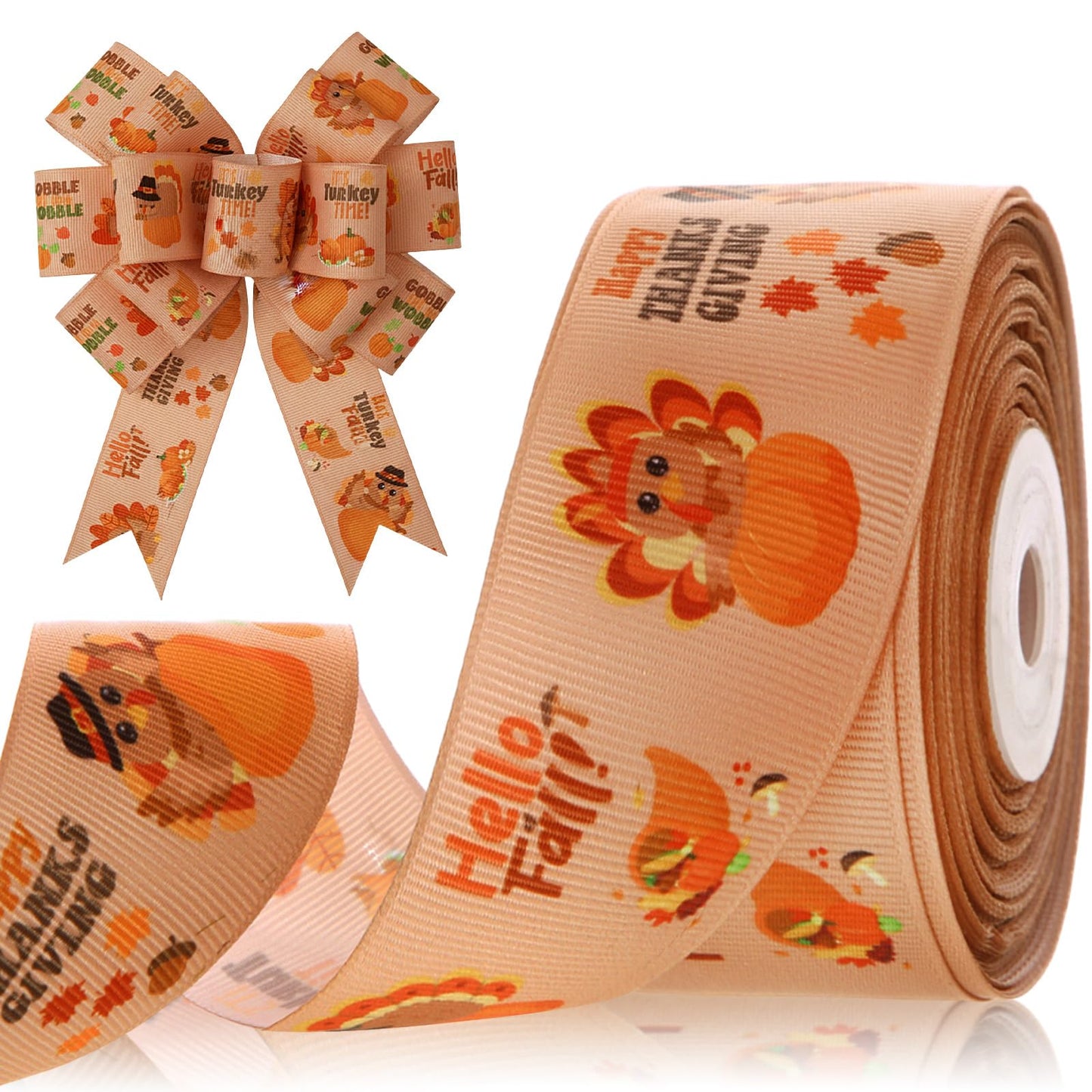 Chuangdi Turkey Print Ribbon 1.5 Inch 20 Yards Grosgrain Fall Ribbon Craft for Thanksgiving Party Decor Hair Bows Headbands Making and Craft Wrapping