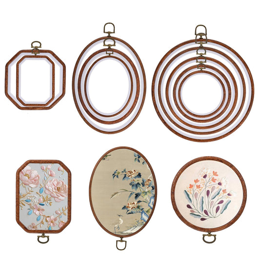 10 Pcs Large Embroidery Hoop Frame, Decorative Imitated Wood Embroidery Hoops, Circle Oval Octagonal Cross Stitch Hoop, Display Frame for Art Craft DIY Sewing Hanging Ornaments Decor