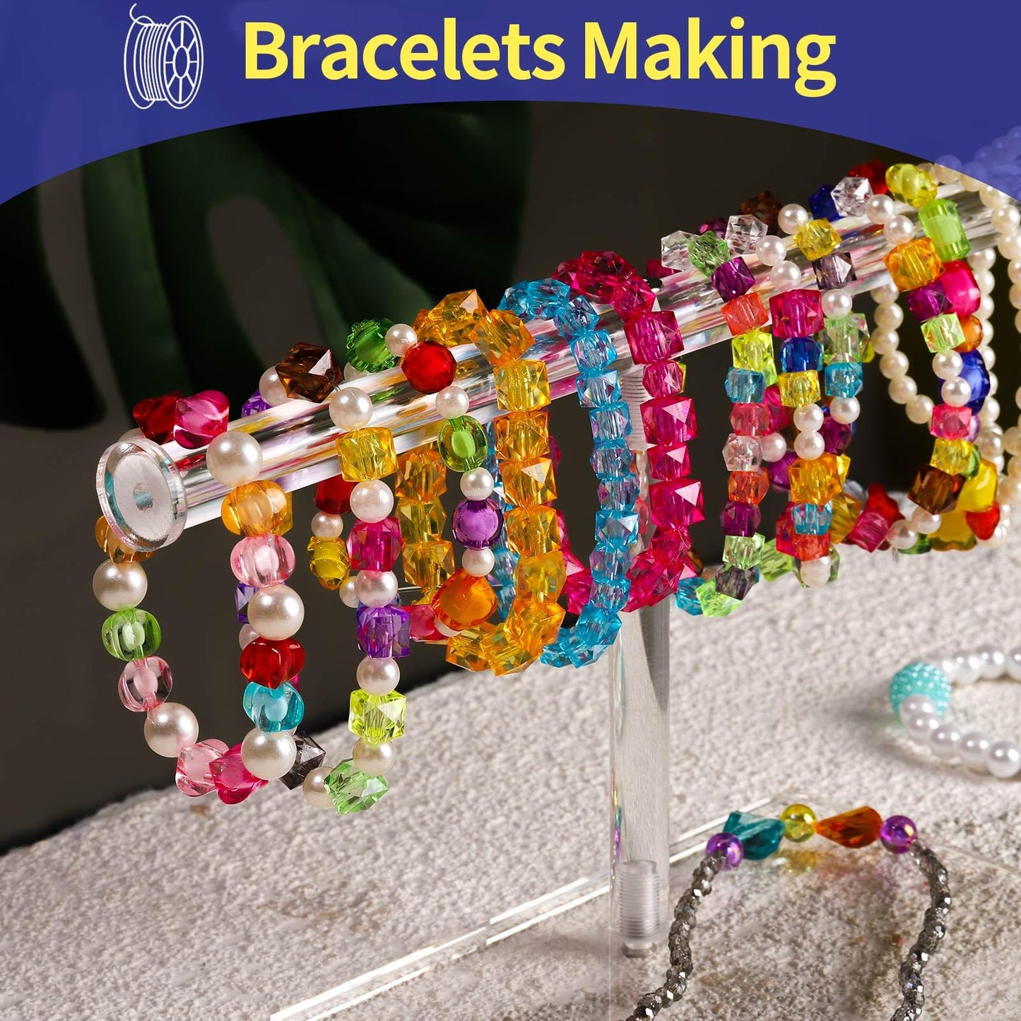 0.5mm Elastic Bracelets Strings Cord, Elastic Crystal Stretch Bead Cord for Jewelry Making, Clear Stretchy Elastic String Cord for Beading, Transparent Thread for Bracelet Necklace Making