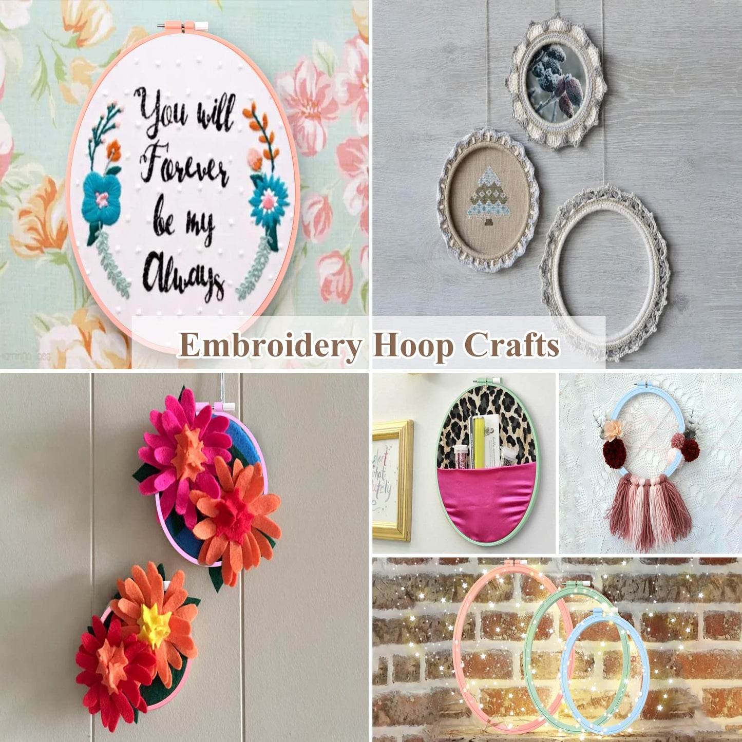 3 Pcs 3 Size Oval Embroidery Hoops, ABS Plastic Embroidery Hoops Cross Stitch Hoops Embroidery Frames for Sewing, Needlework, Embroidery Projects (Size-7.5", 5.7",3.9")