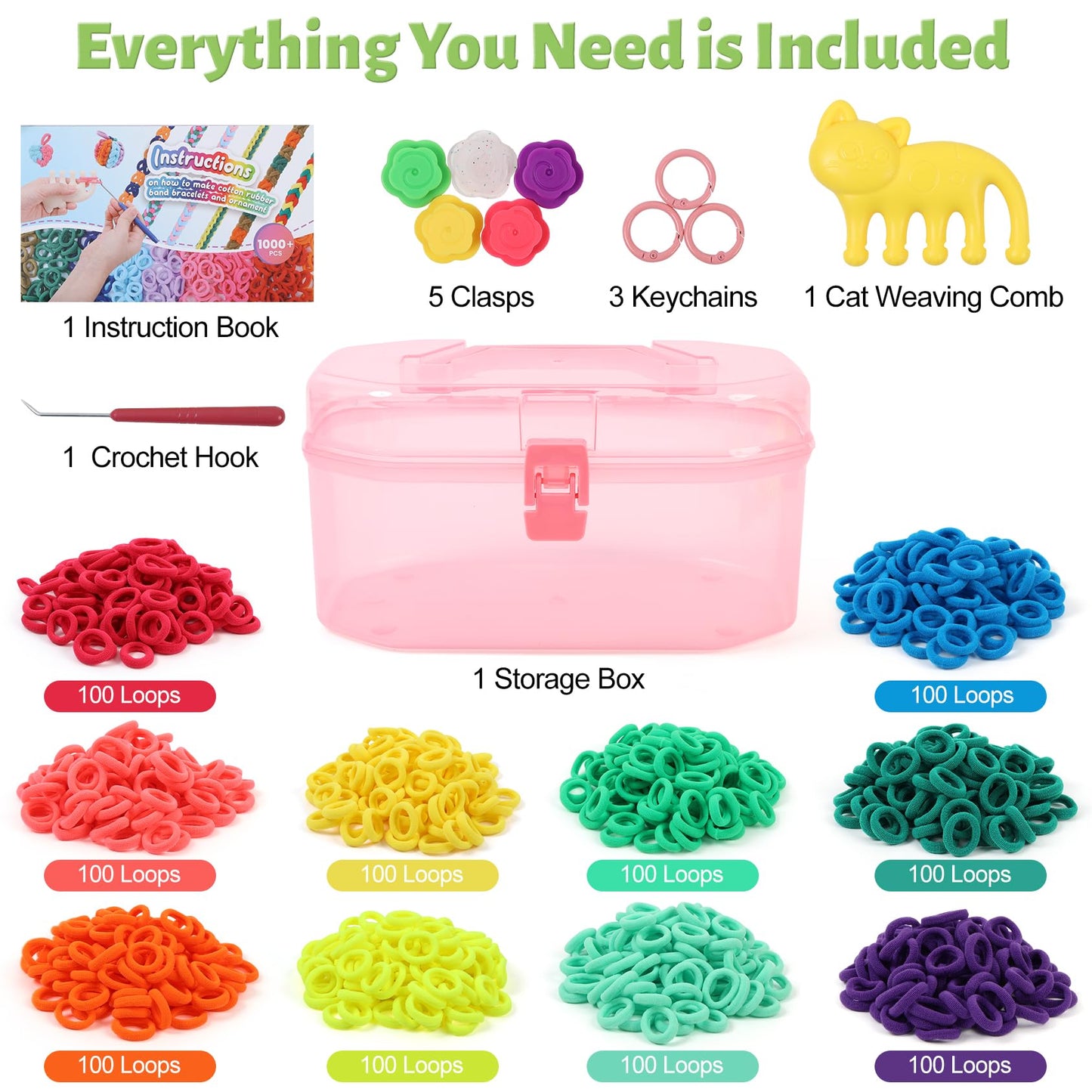 IQKidz Arts and Crafts for Kids Ages 6-8 8-12, Bracelets Making Loom Kit with 1000+ Loop Bands, DIY Hair Tie Bracelet Make Toy Set, Great Birthday Present for Girls 7 9 10 11 13 Year Old