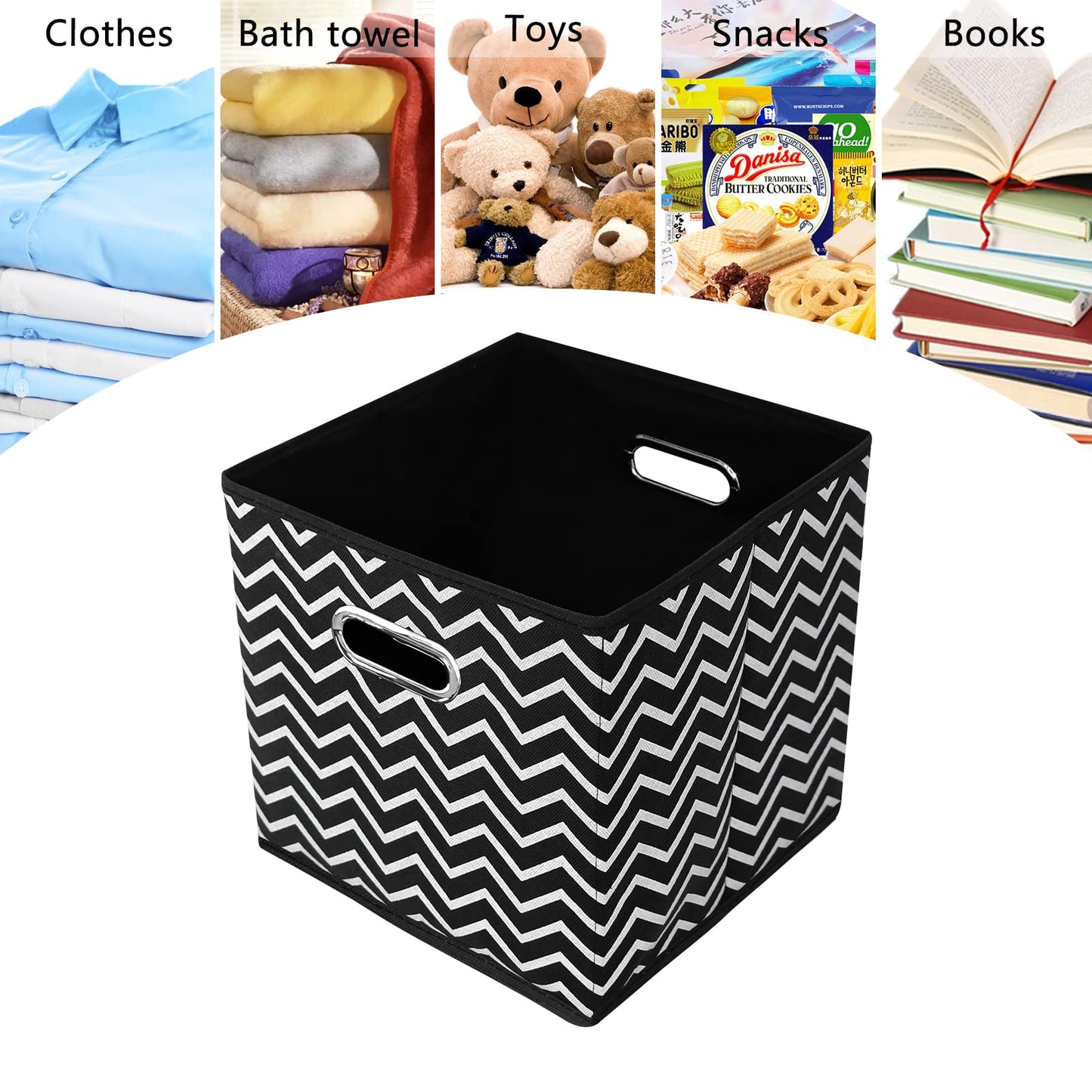 Yunkeeper 11 Inch Cube Storage Bins, Fabric Cubes Organizer Baskets with Handle, Foldable Basket for Closet or Collapsible Storage Box, 11x11x11 Set of 2 (Black Wave)
