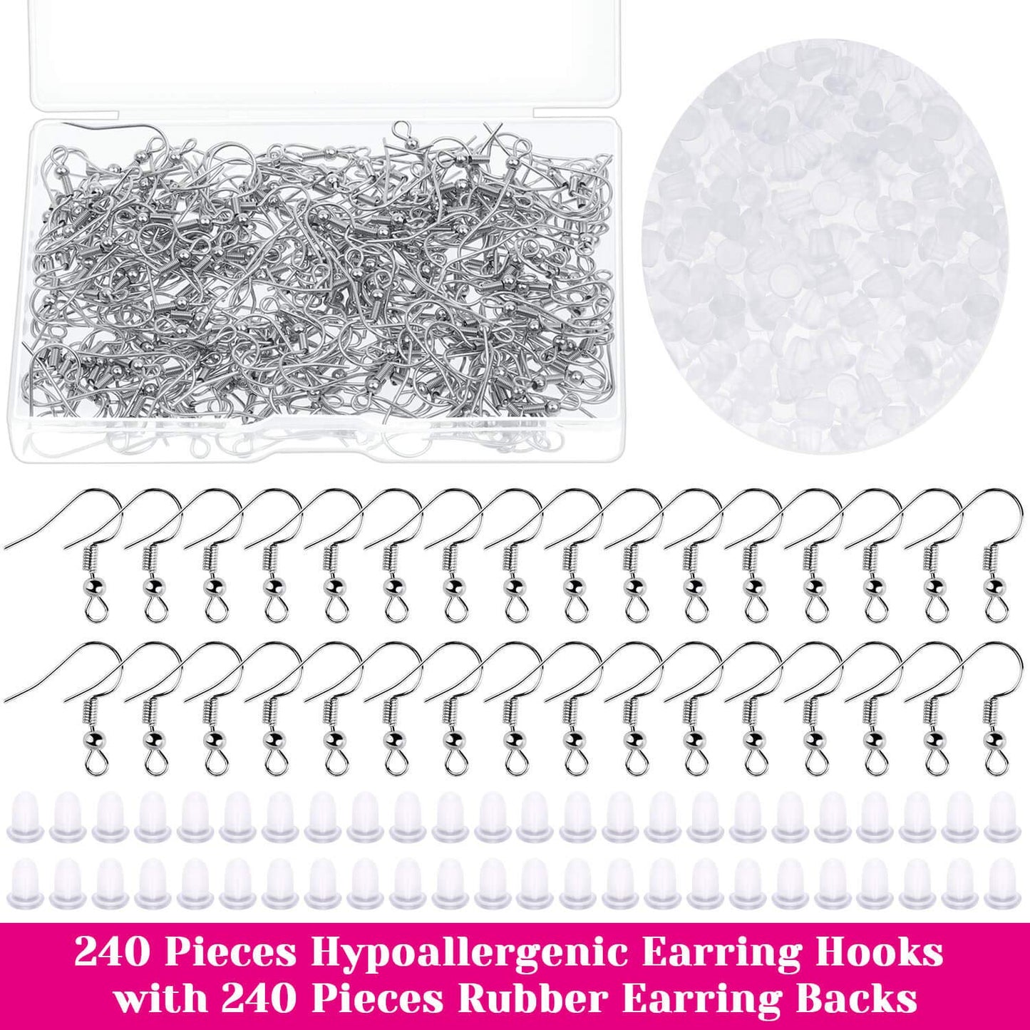 Cridoz Earring Hooks for Jewelry Making Supplies, 240pcs Hypoallergenic Stainless Steel Fish Hooks Kit With 240pcs Earring Backs