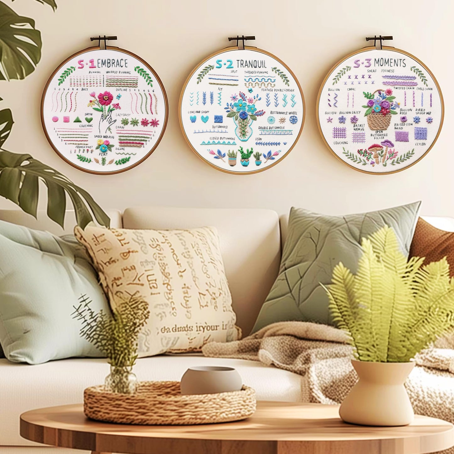 3 Sets Embroidery Kit for Beginners, 37 Embroidery Stitch Kits Adults Beginner with Embroidery Patterns, Punch Needle Point Kits Adults Including Embroidery Supplies and Instruction Video