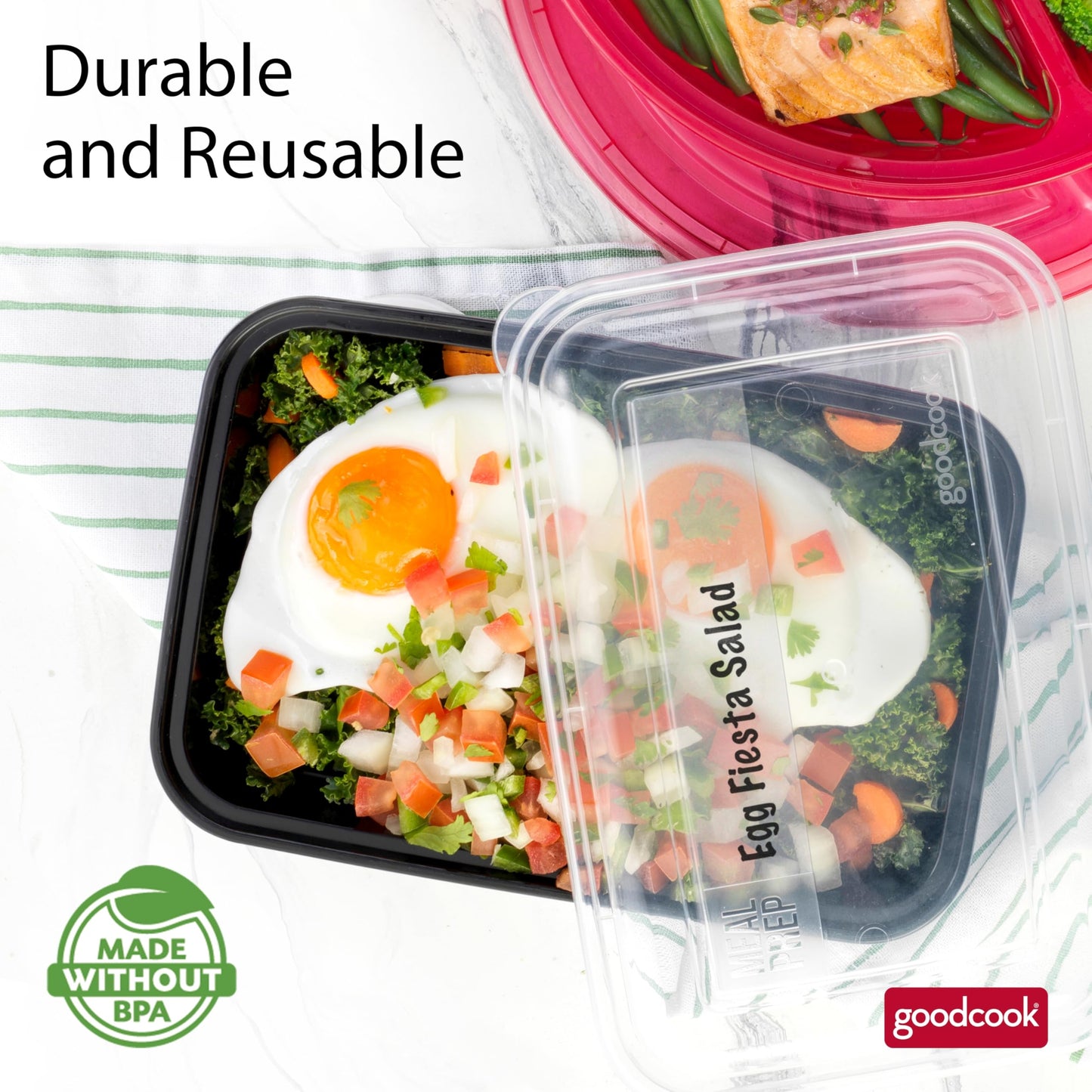 GoodCook Meal Prep Containers, Single Compartment 10-Pack, BPA-Free Reusable Food Storage, Black, Microwave & Freezer Safe, Stackable Meal Prep Containers for Lunches and Snacks