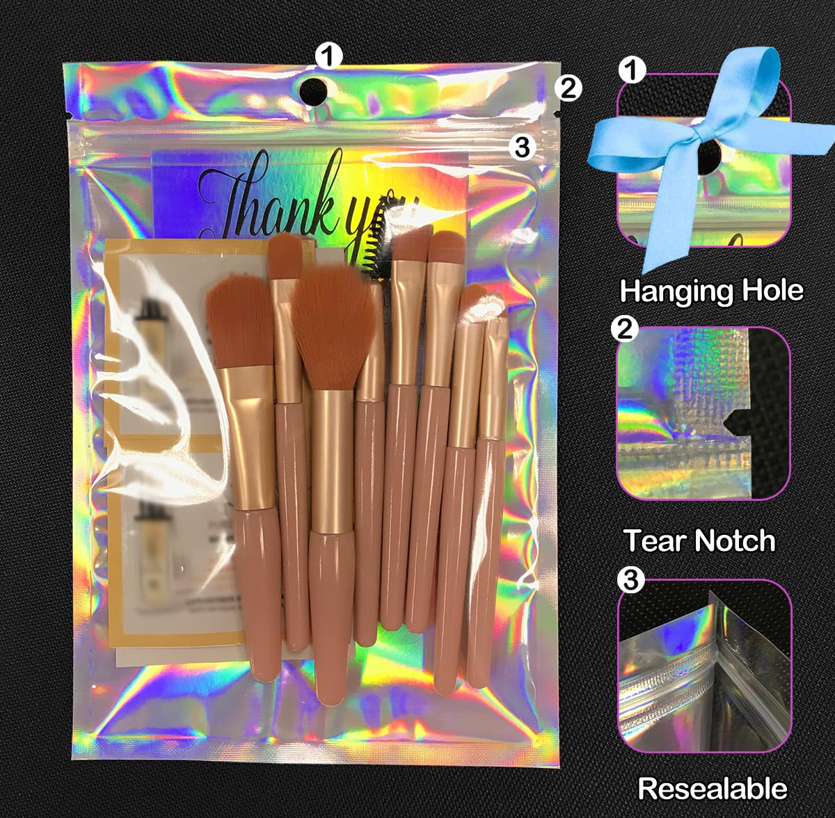 Trunple Smell Proof Bags & Resealable Foil Pouch Mylar Sample Bag Great for Party Favor Food Storage (Holographic Color) (50Pcs-5.5x8 Inch)