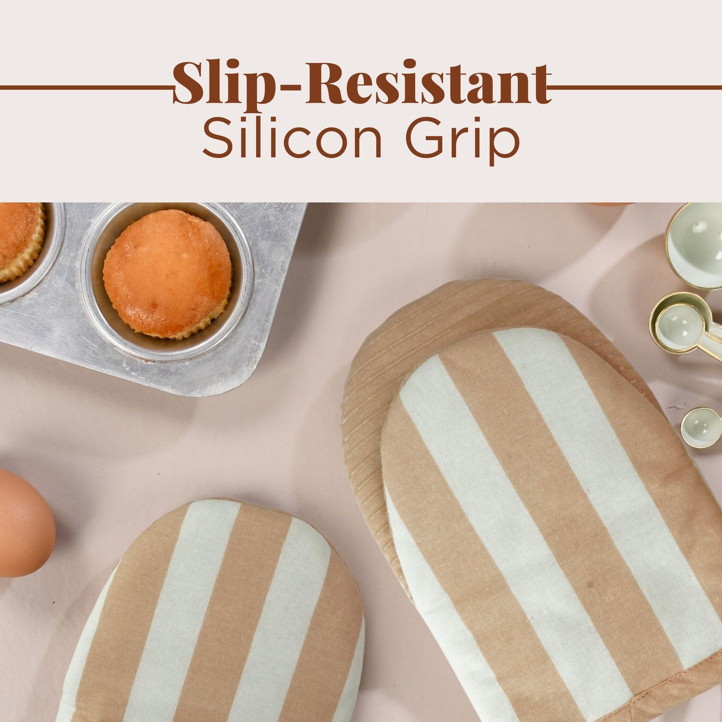 Mini Oven Mitts Heat Resistant | (5.75 x9) Set of 2 Latte Short Oven Mitts with Hanging Loop | 100% Cotton Oven Gloves | Kitchen Mittens, Latte Small Silicone Oven Mits