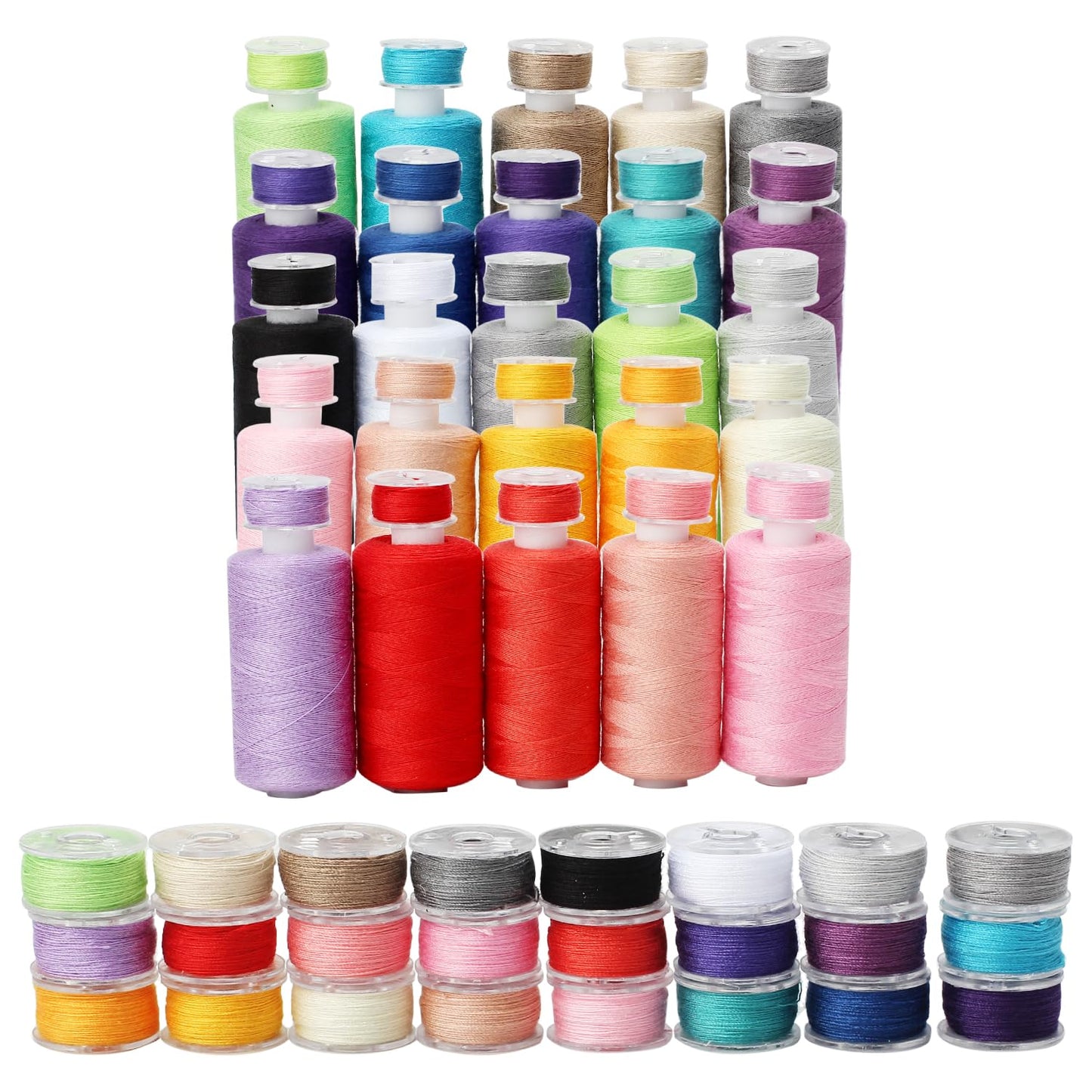 50Pcs Bobbins Sewing Threads Kit 25 Colors 500 Yards Sewing Polyester Thread Spools with 25Pcs Same Color Prewound Bobbins for Hand Sewing DIY Emergency Travel Sewing Machine Use
