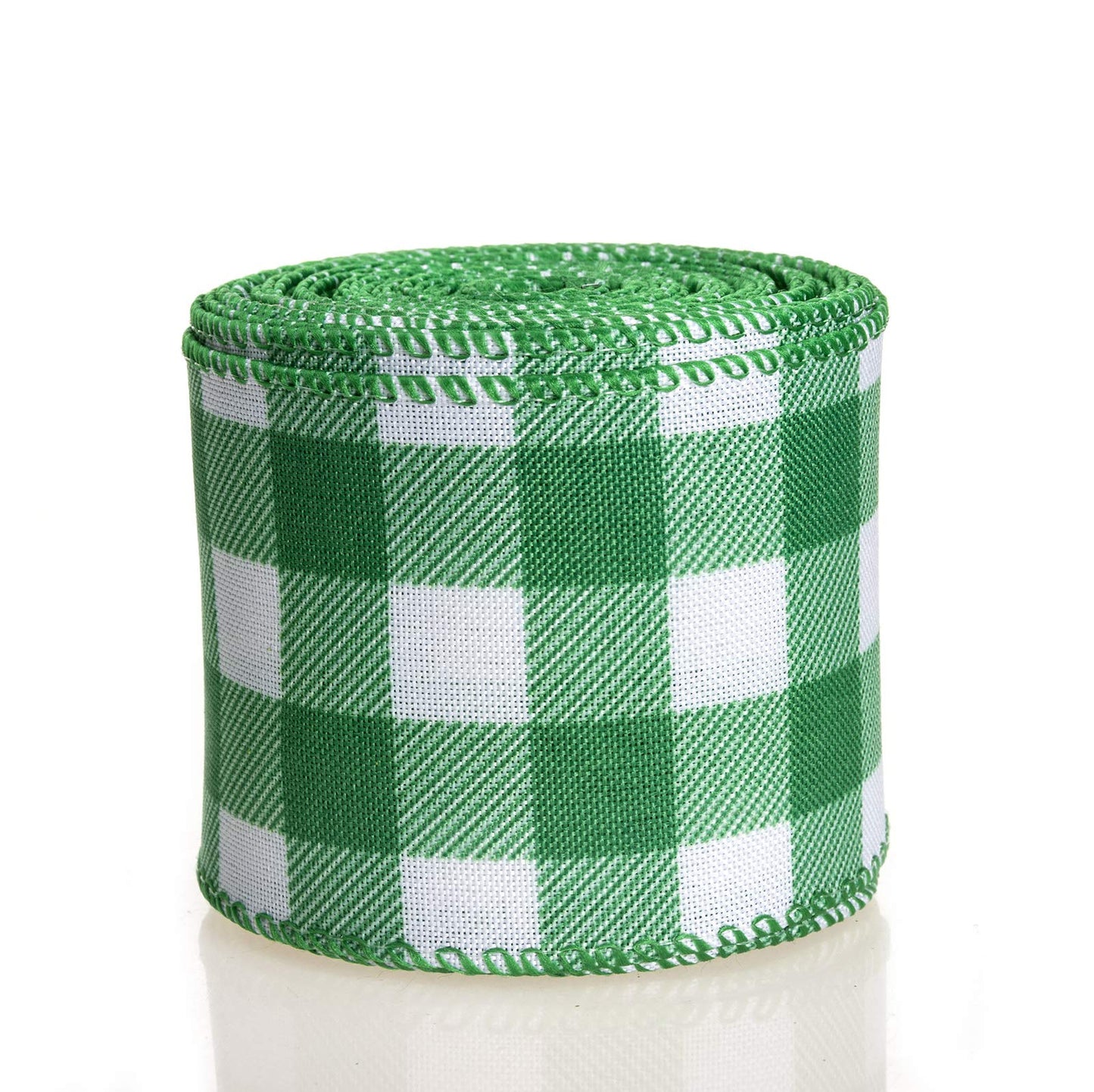 Green and White Buffalo Plaid Ribbon Wired Edge Gingham Ribbon for St Patrick's Day Decoration and Bows Craft,10 Yards by 2.5 Inches