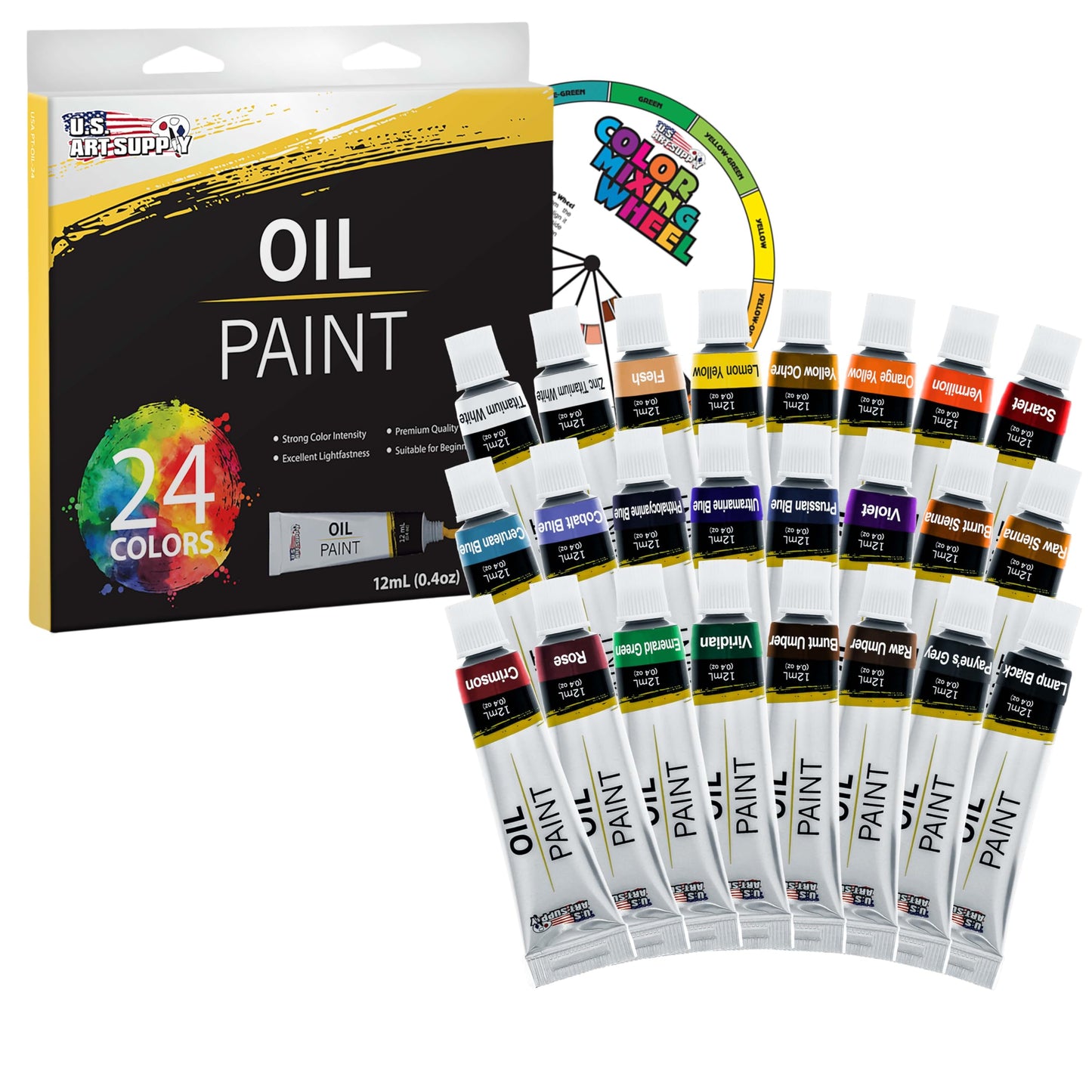 24 Color Oil Paint Set – 12ml Tubes With Vibrant Colors for Artists of All Levels – Blendable, Long-Lasting Paints With Smooth Consistency for Canvas, Wood, and Other Art Surfaces