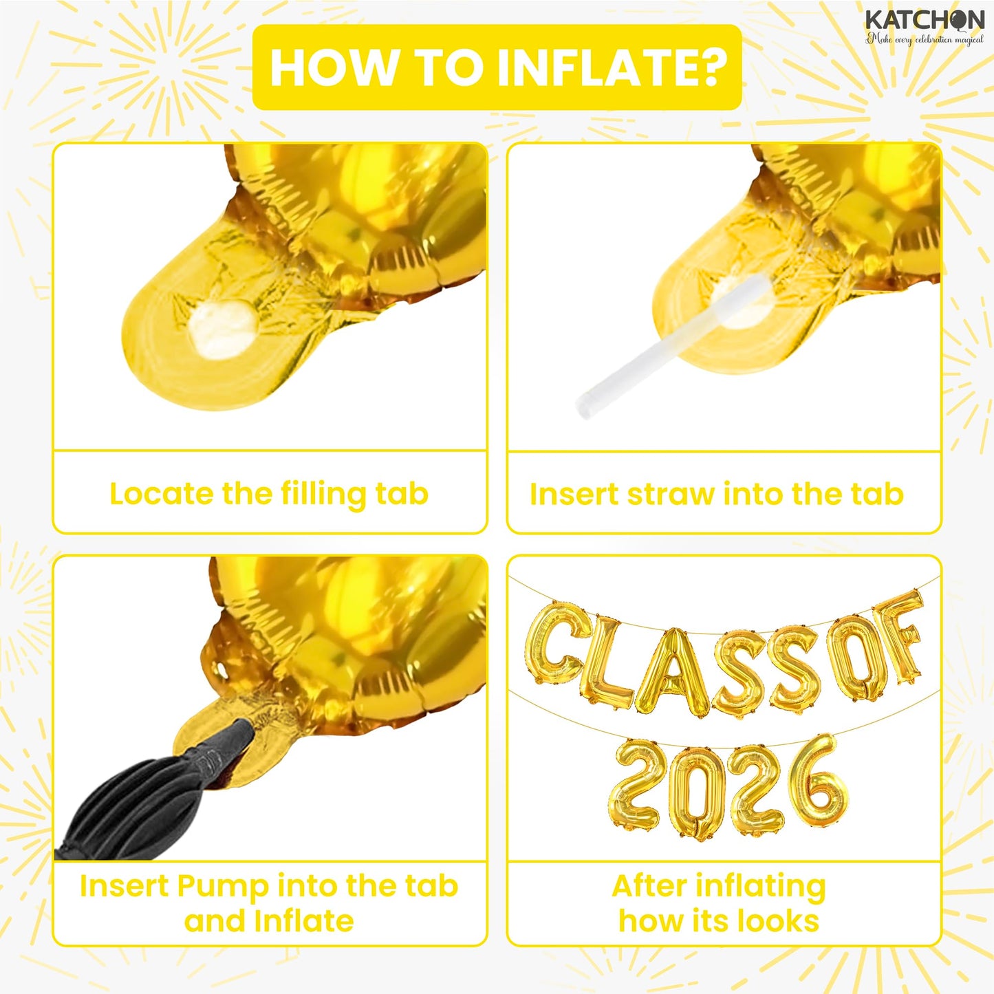 Gold Graduation Decorations 2026, 16 Inch Class of 2026 Balloons | Graduation Balloons Banners, Class of 2026 Banner for Class of 2026 Decorations, Graduation Party Decorations, KatchOn