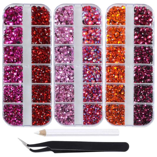 4500pcs+ Flatback Glass Hotfix Iron On Rhinestones Crystal for DIY Making with 1 Tweezer & 1 Picking Pen for Shoes, Clothes, Face Art, Bags, Manicure (3-Sizes,6-colors, Red Color Series)