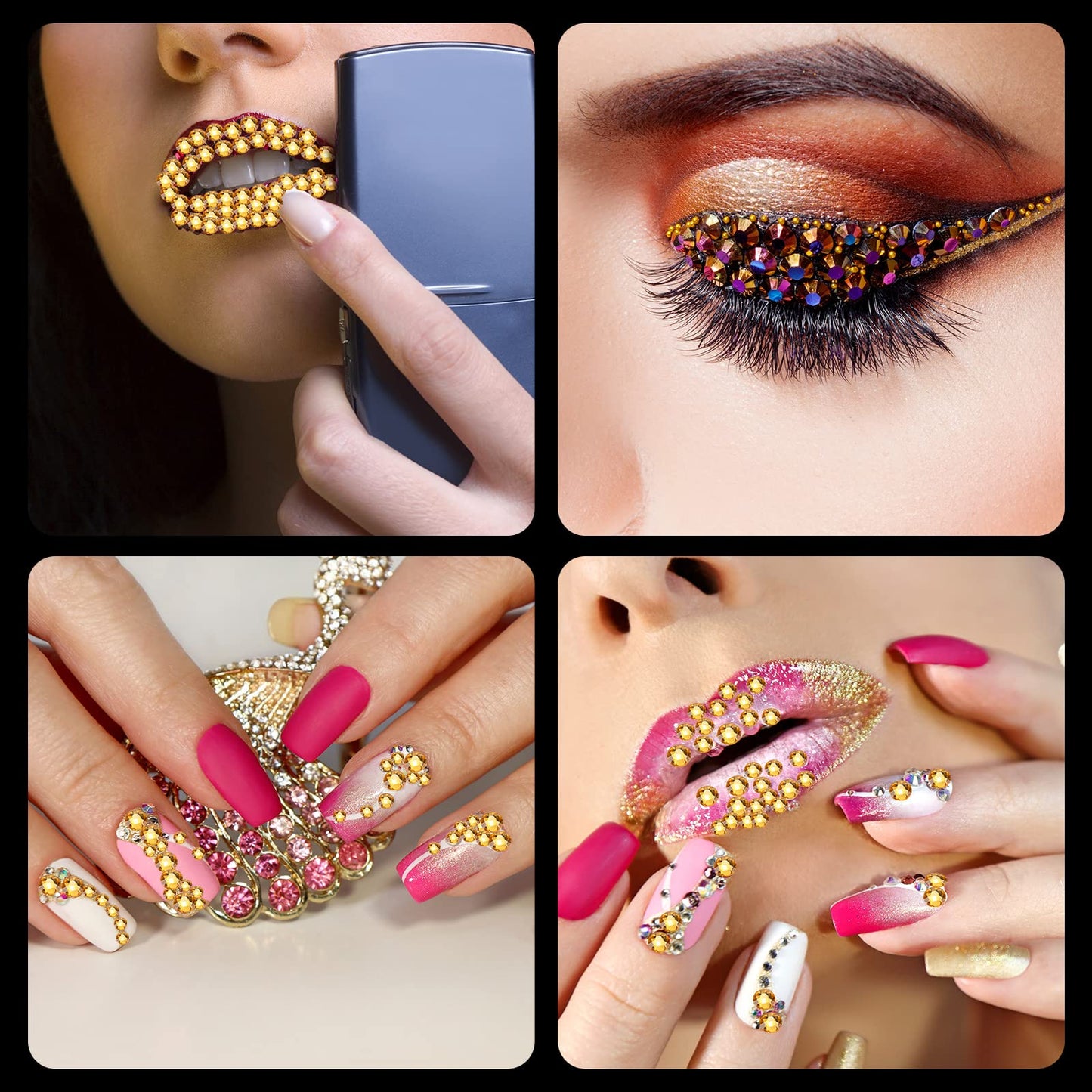 2000 Pieces Flat Back Gems 6 Sizes (1.5-6 Mm) Round Crystal Rhinestones with Pick Up Tweezer and Picking Pen for Crafts, Nail, Clothes, Shoes, Bags, DIY Art (Gold)