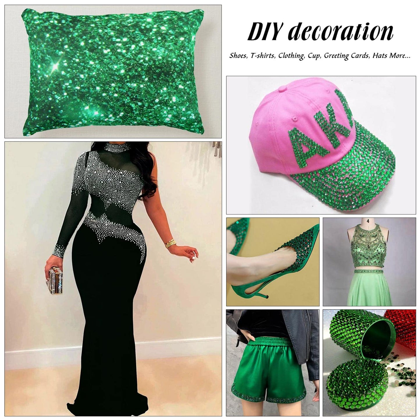 MEIBITE 6796PCS Light Green Hotfix Rhinestones Crystal Stones Glass for Fabric Clothes Shirts Sparkly Flat Back Round with Tweezers and Picking Pen (SS6~SS30 Set)