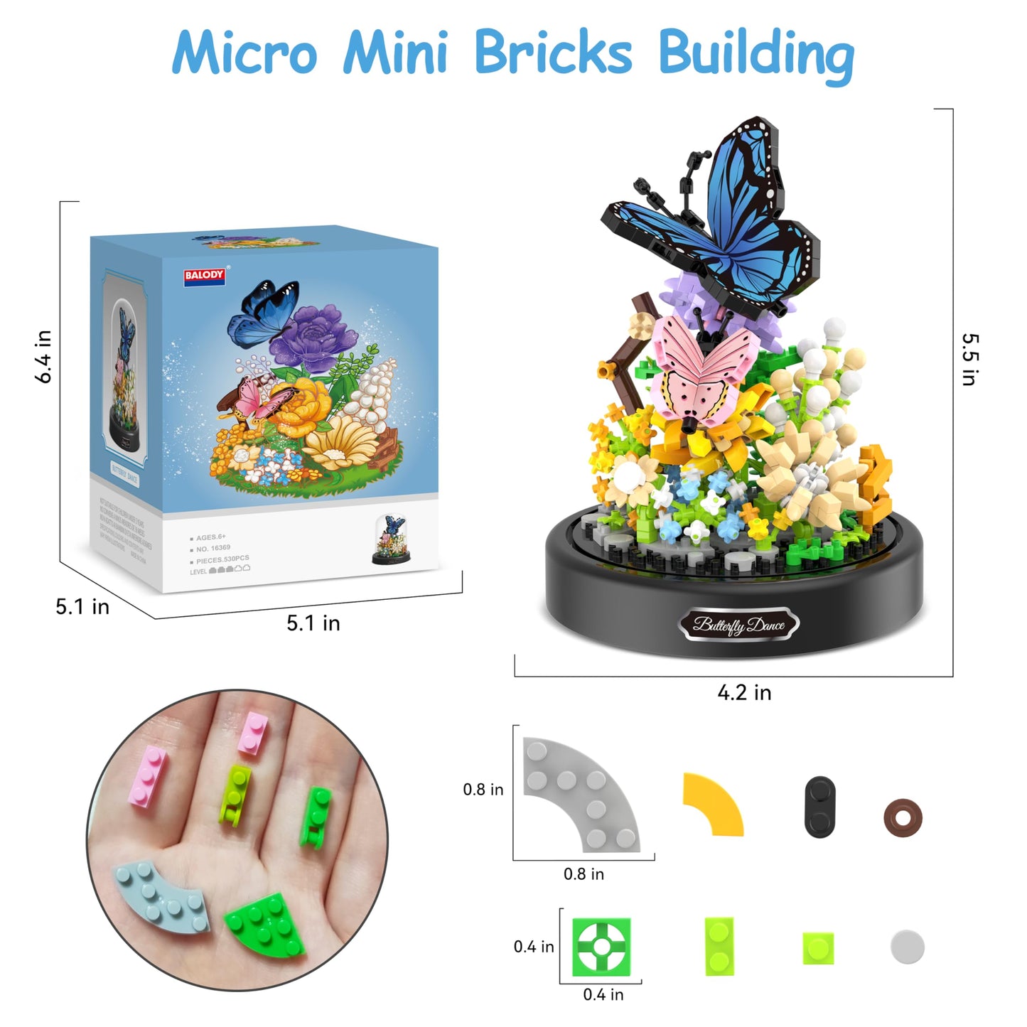 QIFUN Flower Bouquet Building Kit, 530 Pcs Butterfly and Flowers Mini Bricks Building Blocks Sets, Valentines Day Gifts for Her Him Valentine's Day Gifts for Her Mom Women Girlfriends(Butterfly)