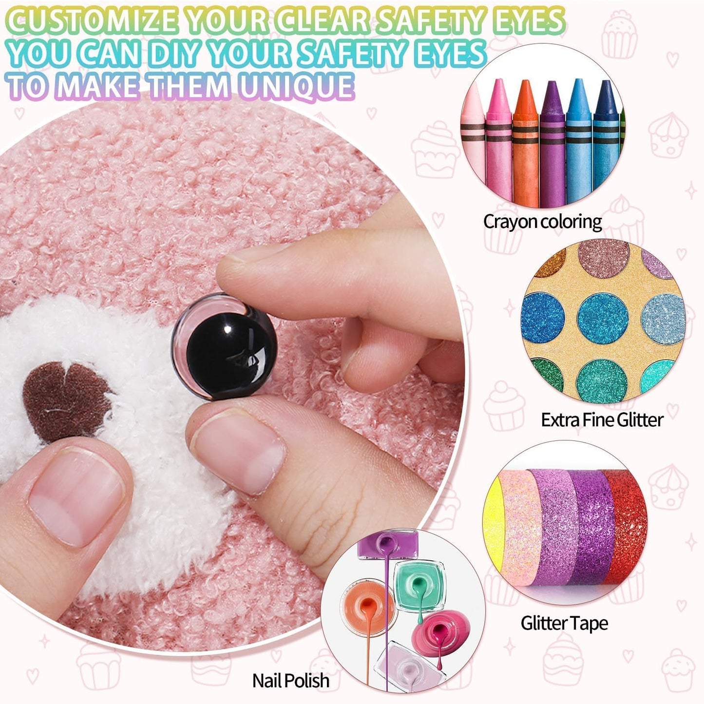 MUCUNNIA 100PCS 18mm Moon Safety Eyes for Crocheting with Washers Clear Safety Eyes for Amigurumi 3D Moon Crochet Eyes Doll Eyes for Animals Teddy Bear Crochet Toy Christmas Decorations