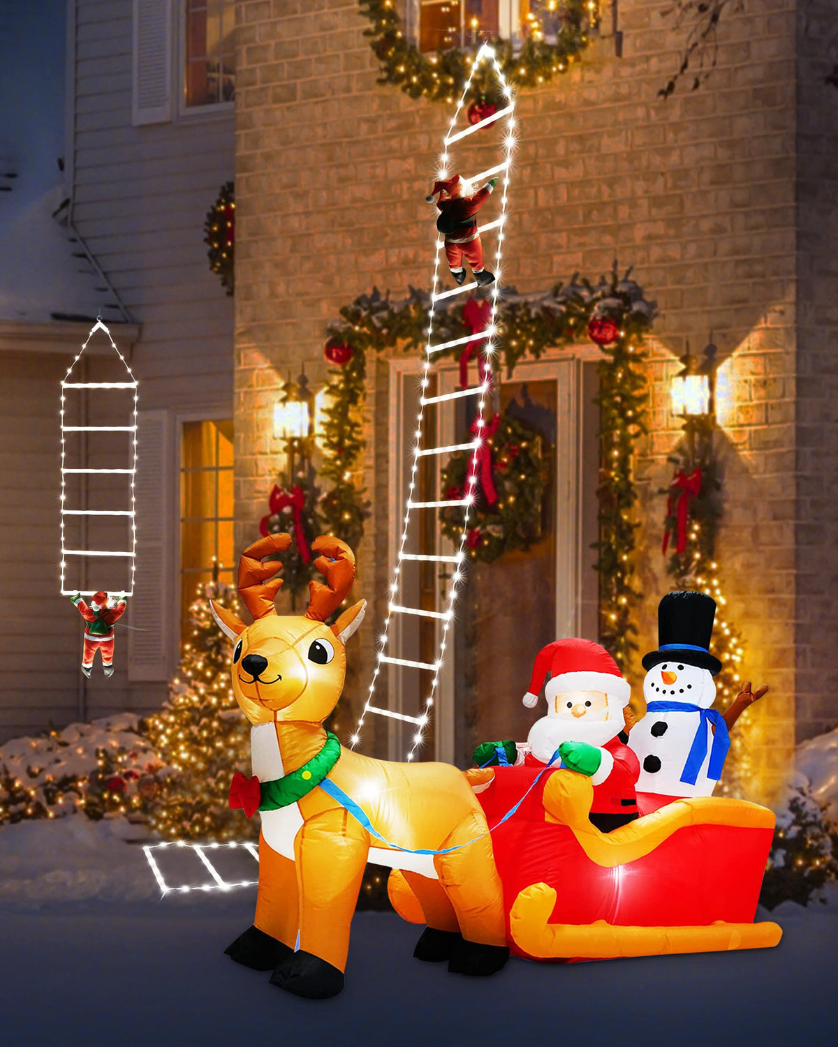 LED Christmas Lights - 10ft Christmas Decorative Ladder Lights with Santa Claus, Xmas Decorations Light for Indoor Outdoor, Window, Garden, Home, Wall, Xmas Tree Decor - White