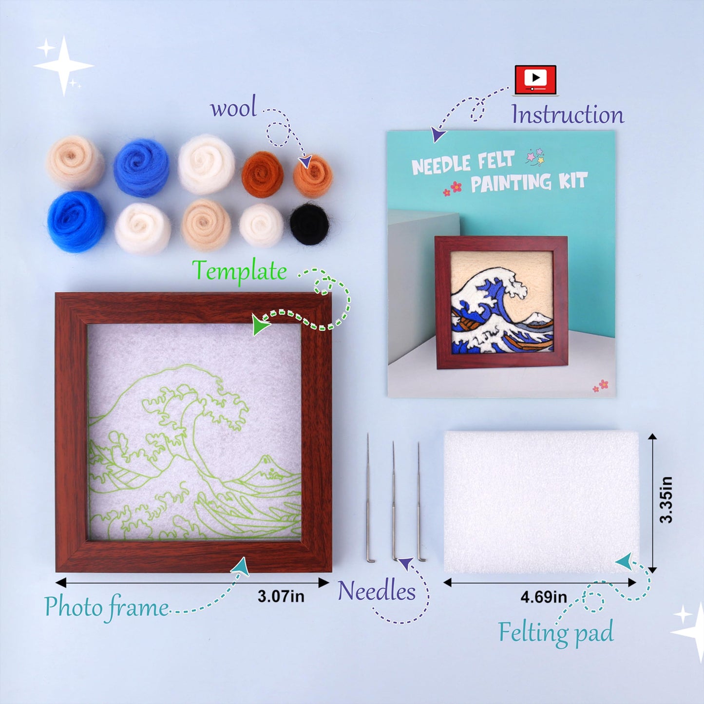 Needle Felting Kit for Beginners - Wool Felt Painting Gifts for Girls Kids Adults, The Great Wave…