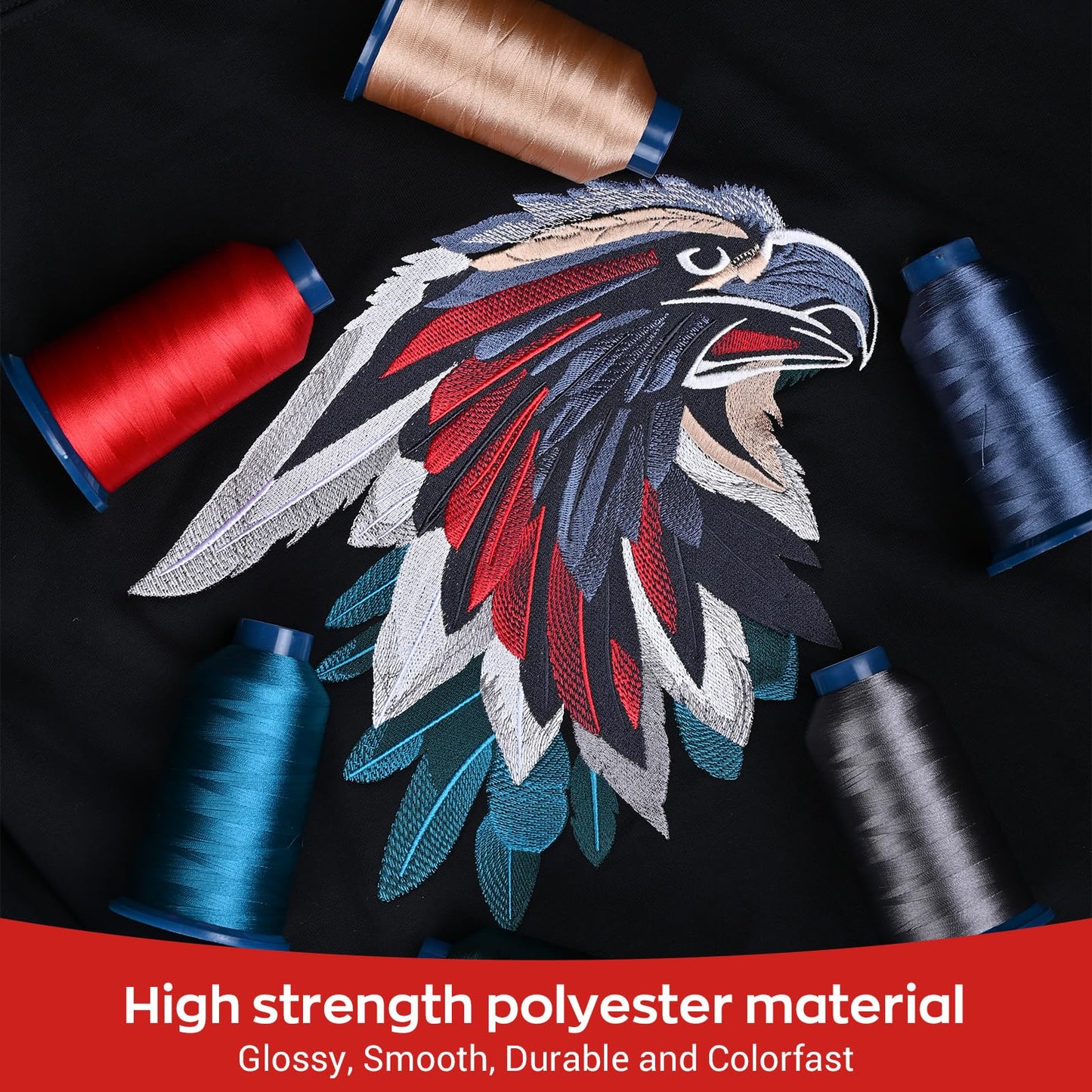 Richword Selected Black Embroidery Thread 5000Y 40WT Polyester Thread 100 Colors Selected for Commercial Multi Needles and Single Needle Embroidery Machine 0402