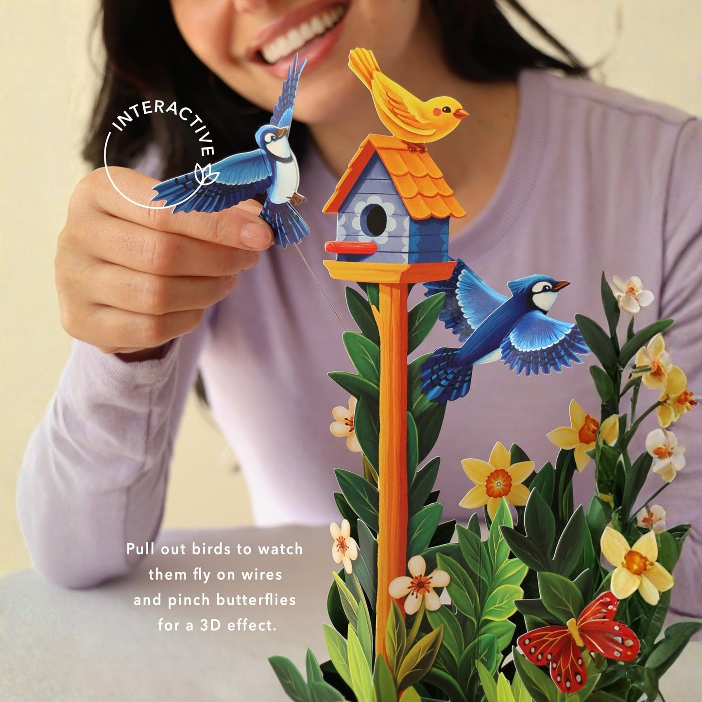 Freshcut Paper Pop Up Cards, Birdhouse Garden, 12 Inch Life Sized Forever Flower Bouquet 3D Popup Greeting Card, Birthday Cards, Thank You Card, Blank Notecard & Envelope