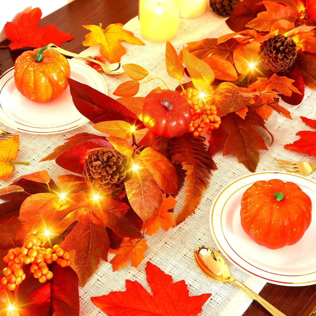SHareconn 9ft Fall Garland with Lights and Timer for Mantle