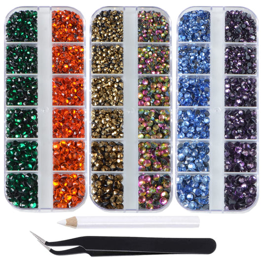 4500pcs+ Flatback Glass Hotfix Iron On Rhinestones Crystal for DIY Making with 1 Tweezer & 1 Picking Pen for Shoe, Cloth, Face Art, Bag, Manicure(3-Sizes,6-Colors, Multi-Color Series#2)