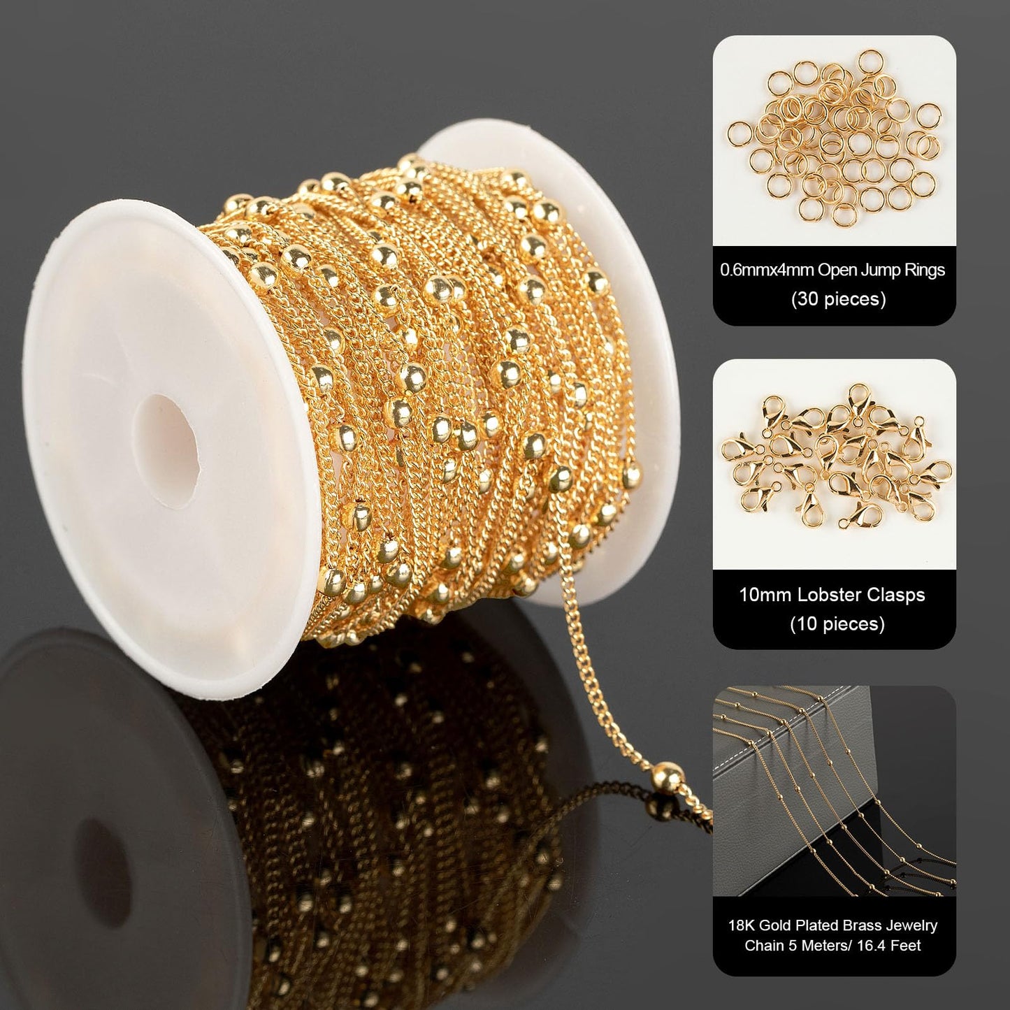 YOUBEIYEE 16.4 Feet/5 Meters 18K Gold Plated Brass Chain for Jewelry Making, Light Gold Beaded Necklace Chain for Women Twisted Curb Link Chain Jewelry Supplies
