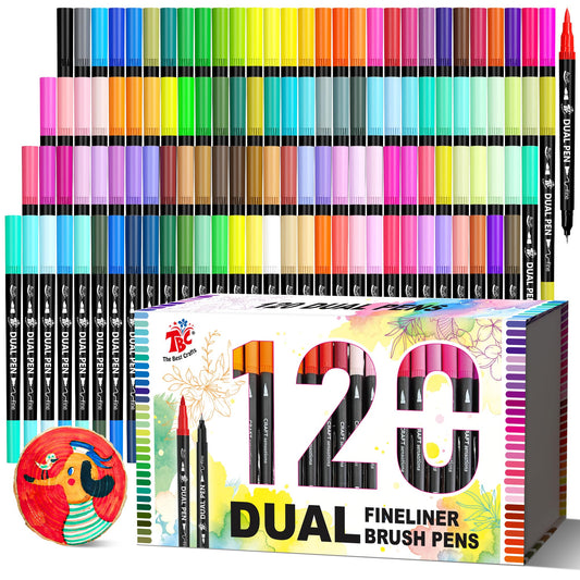 The Best Crafts Dual Markers Brush Pens, 120 colors Art Marker Art Markers Gifts for Teens,Double Tip Colored Pen for Adult Coloring Books Coloring Writing