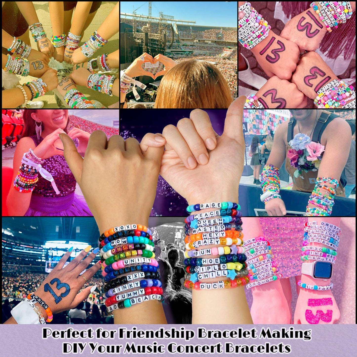 5 Boxes Bracelet Making Kit Pony Beads, 96 Colors 6x9mm Kandi Rave Beads for Bracelets Friendship Plastic Beads with 800Pcs Letter Bead DIY Arts and Crafts for Kids Adults Keychain Jewelry Making