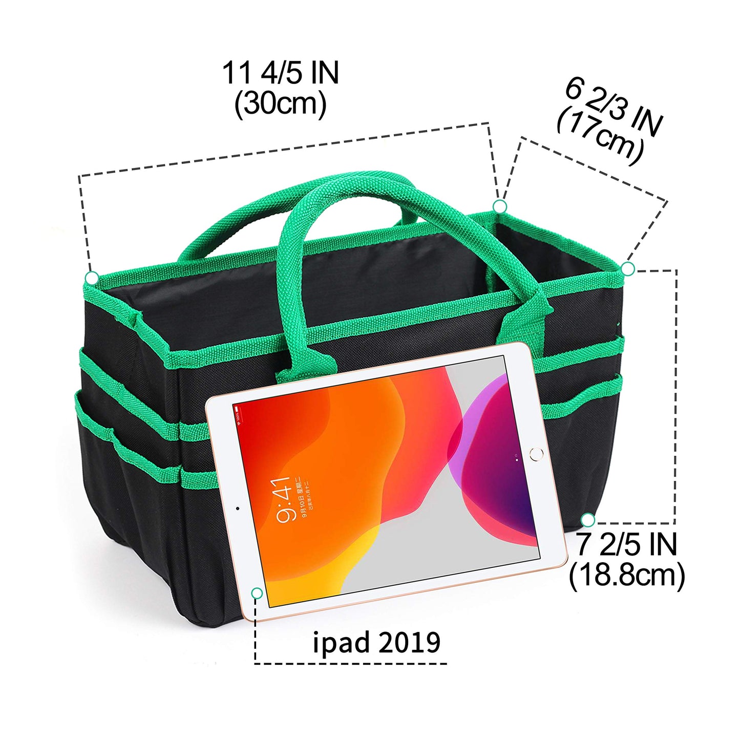 JJRING Craft and Art Organizer Tote Bag - 600D Green Nylon Fabric Art Caddy with Pockets - for Art, Craft, Sewing, Medical, and Office Supplies Storage