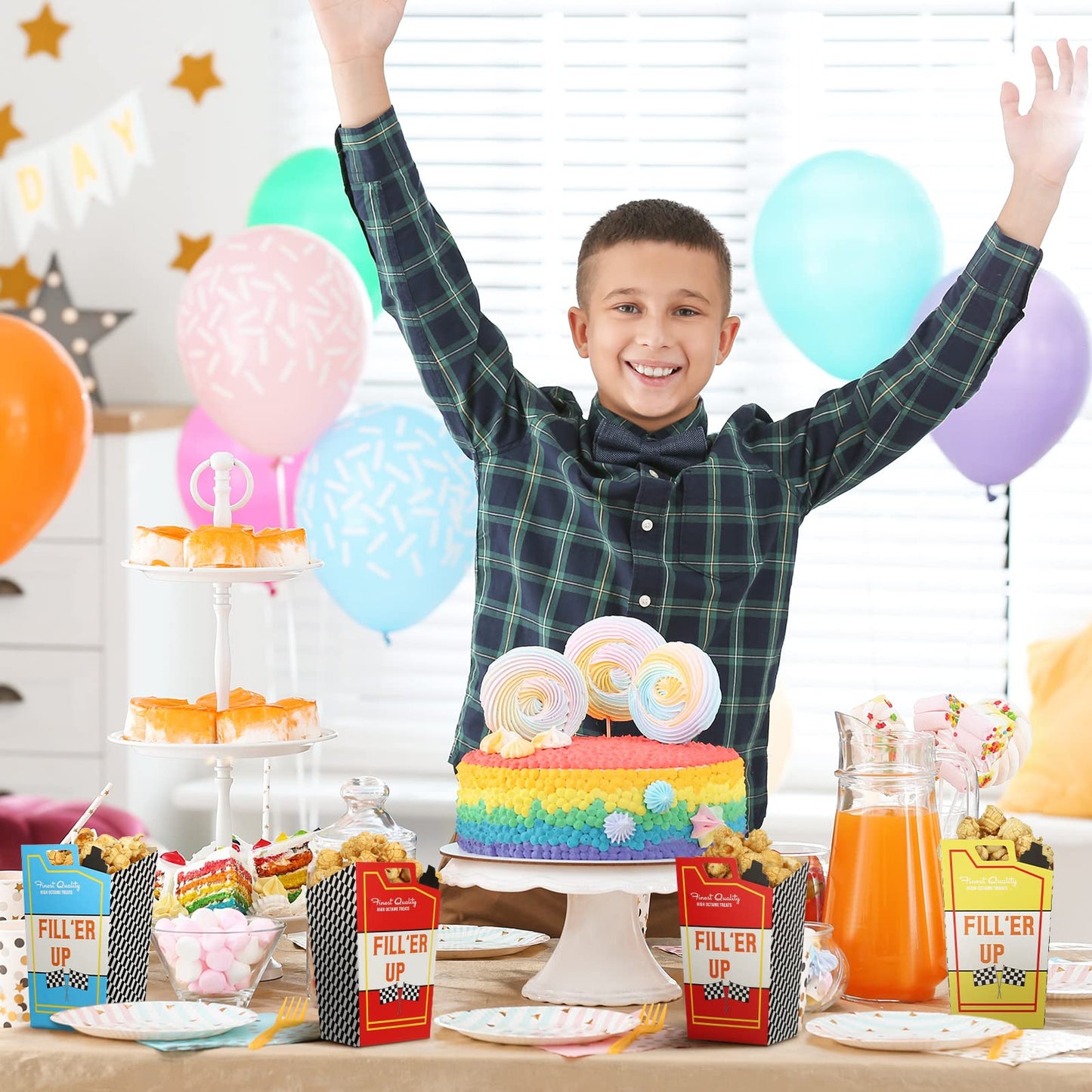 Outus 24 Pieces Race Car Fuel Can Popcorn Treat Boxes Racing Birthday Party Supplies Candy Cookie Container For Baby Shower, Bridal Shower, Race Car Theme Party Favors Decoration