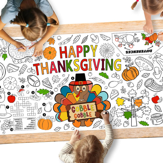 Family Fun Thanksgiving Activity Poster - 31.5 x 72 Inches, Turkey-Themed Thanksgiving Day Party, Versatile Paper Coloring Banner/Table Cover for Fall School Parties and Special Events Decoration